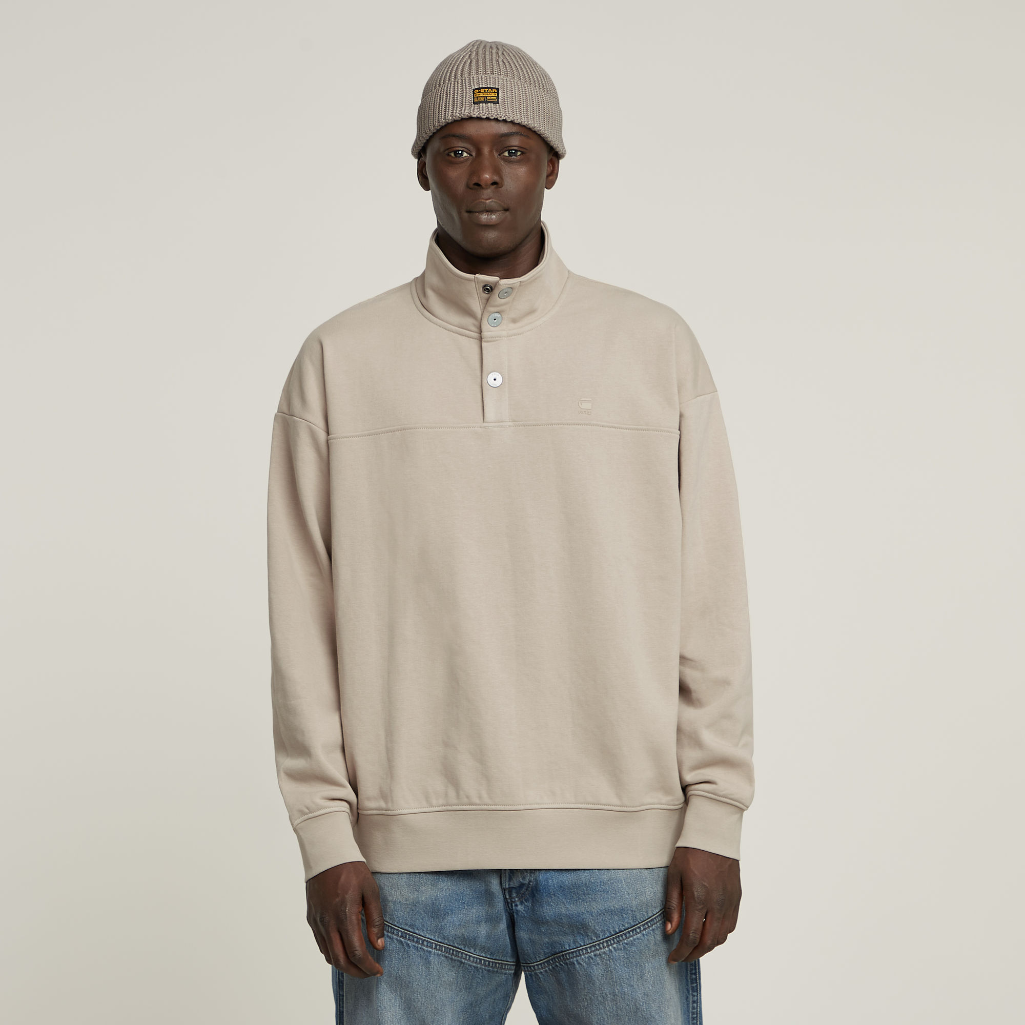 

Snap Button Loose Sweater - Beige - Men