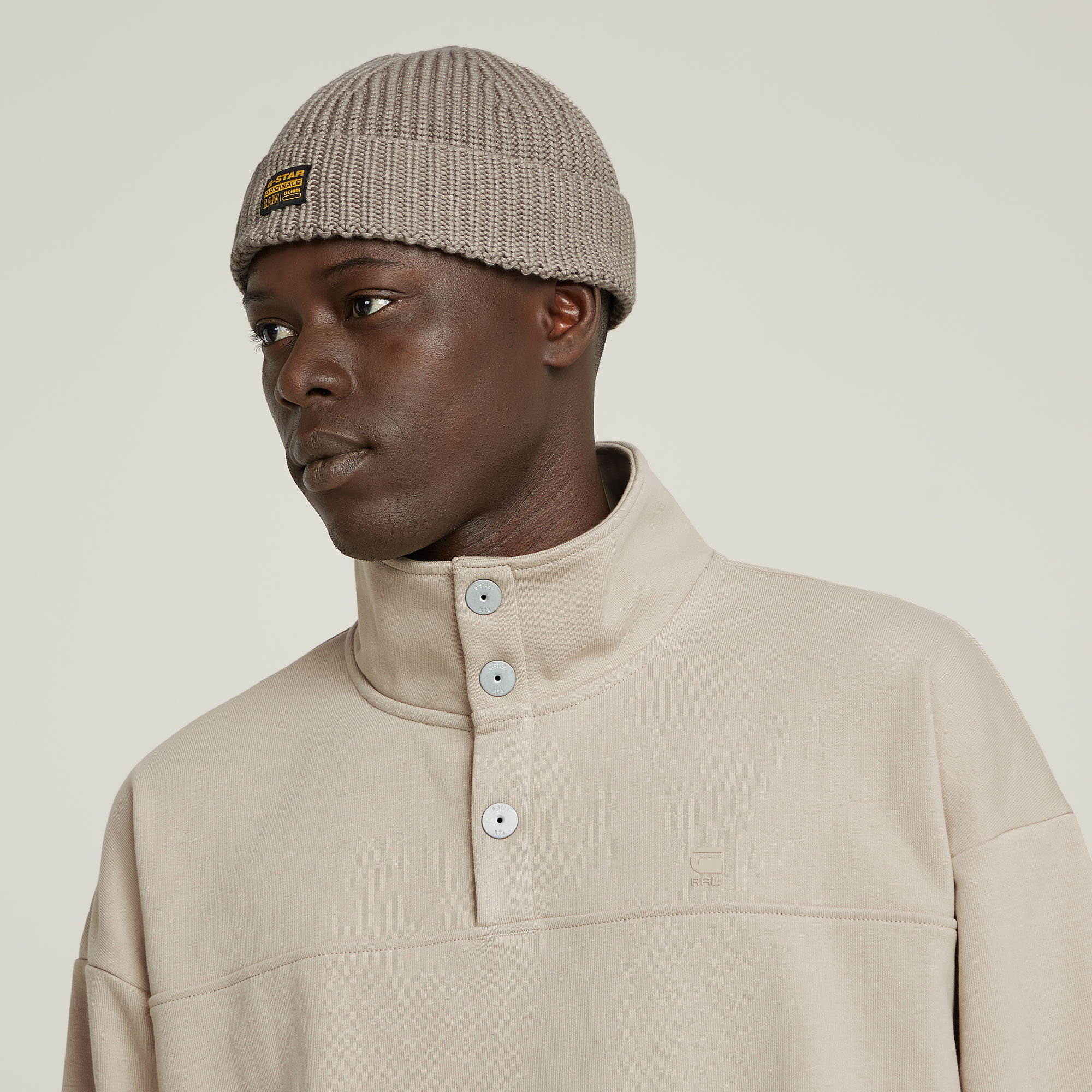 G-Star RAW Snap Button Loose Sweater Beige Heren