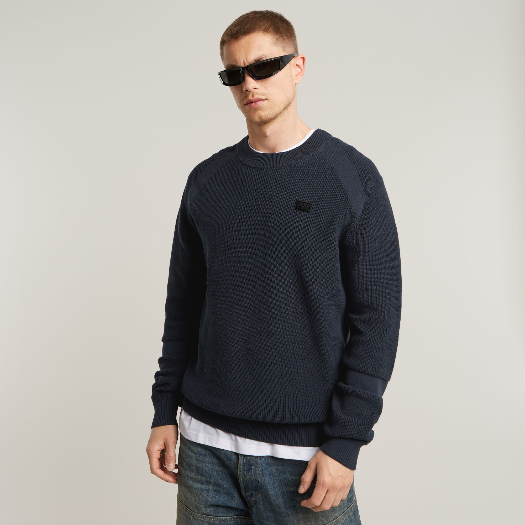 

Detailed Knitted Sweater - Dark blue - Men