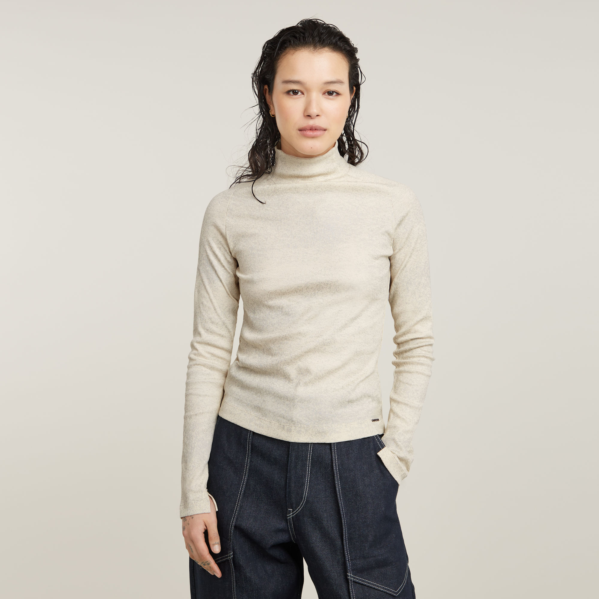 

Coated Slim Rib Mock Top - Multi color - Women