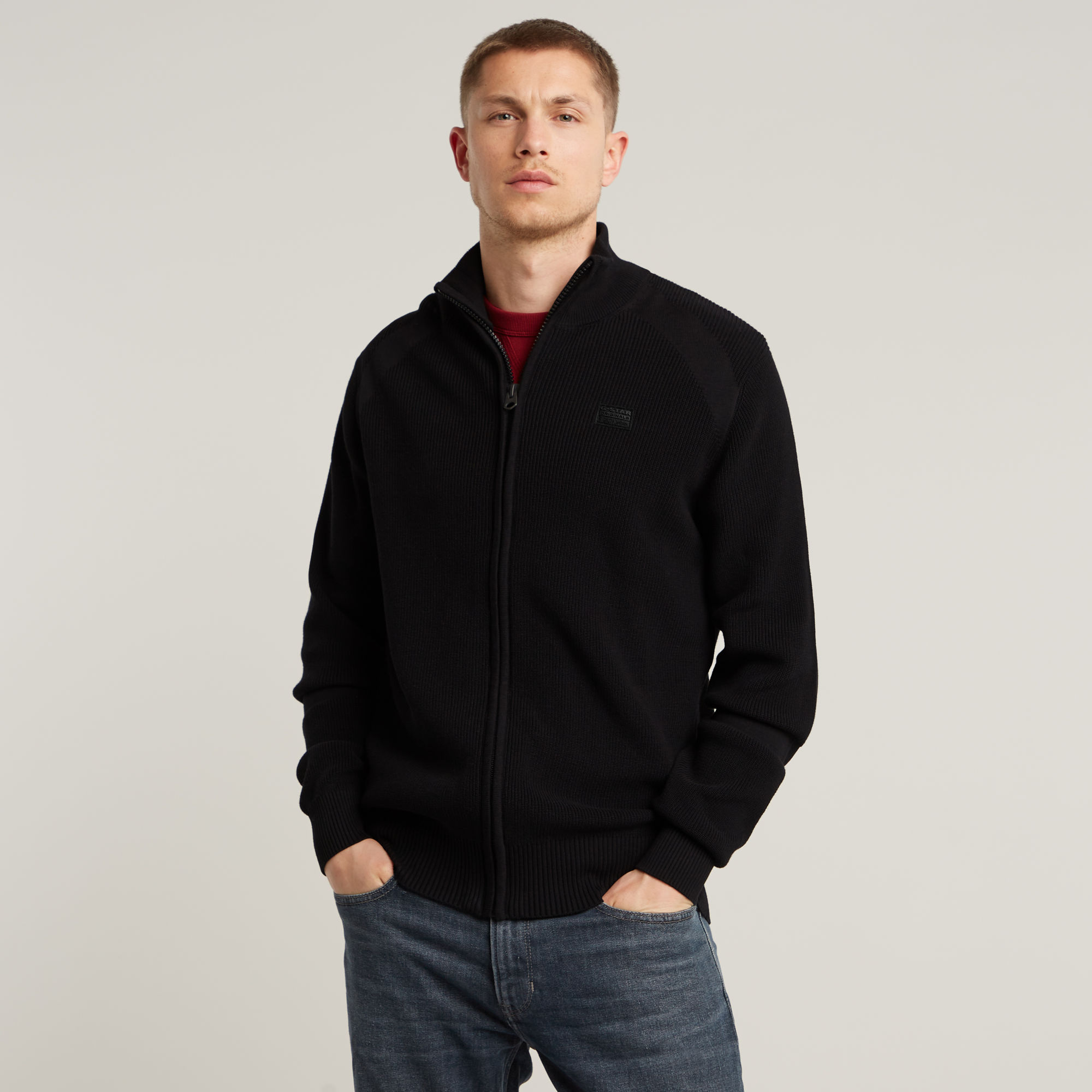 Detailed Knitted Zip Thru - Schwarz - Herren