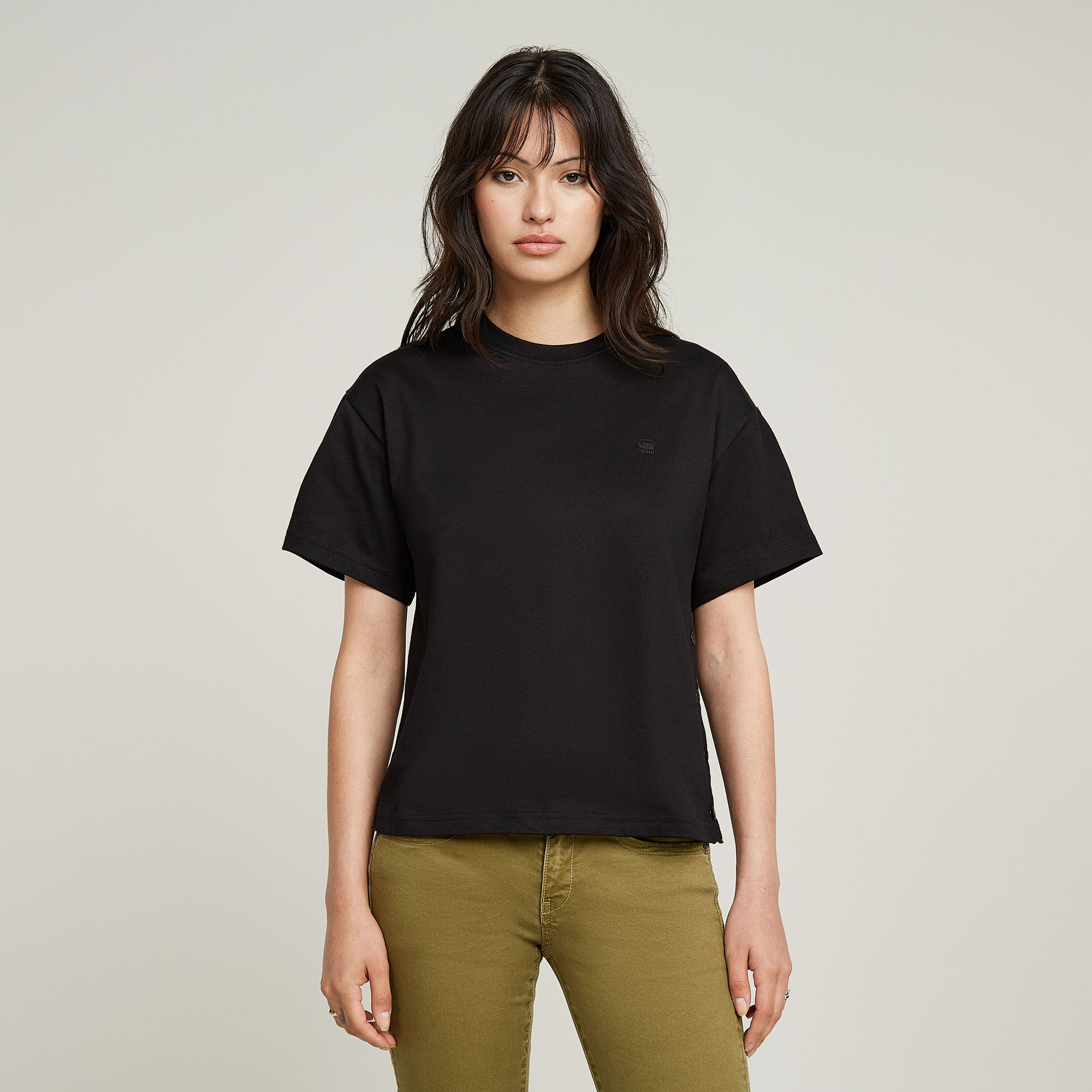 

Side Buttons Relaxed Top - Black - Women