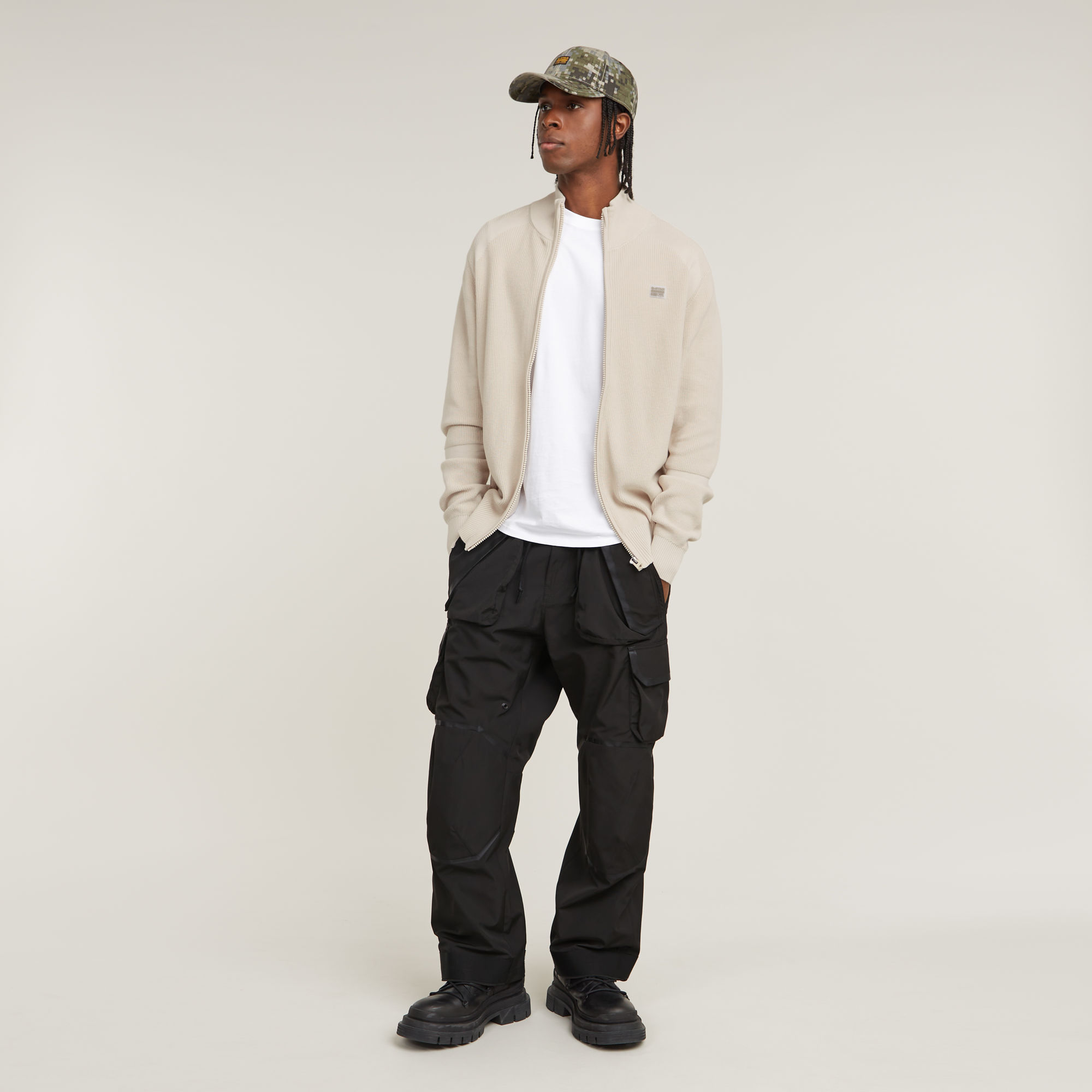 G-Star RAW Detailed Gebreide Trui Met Rits Wit Heren