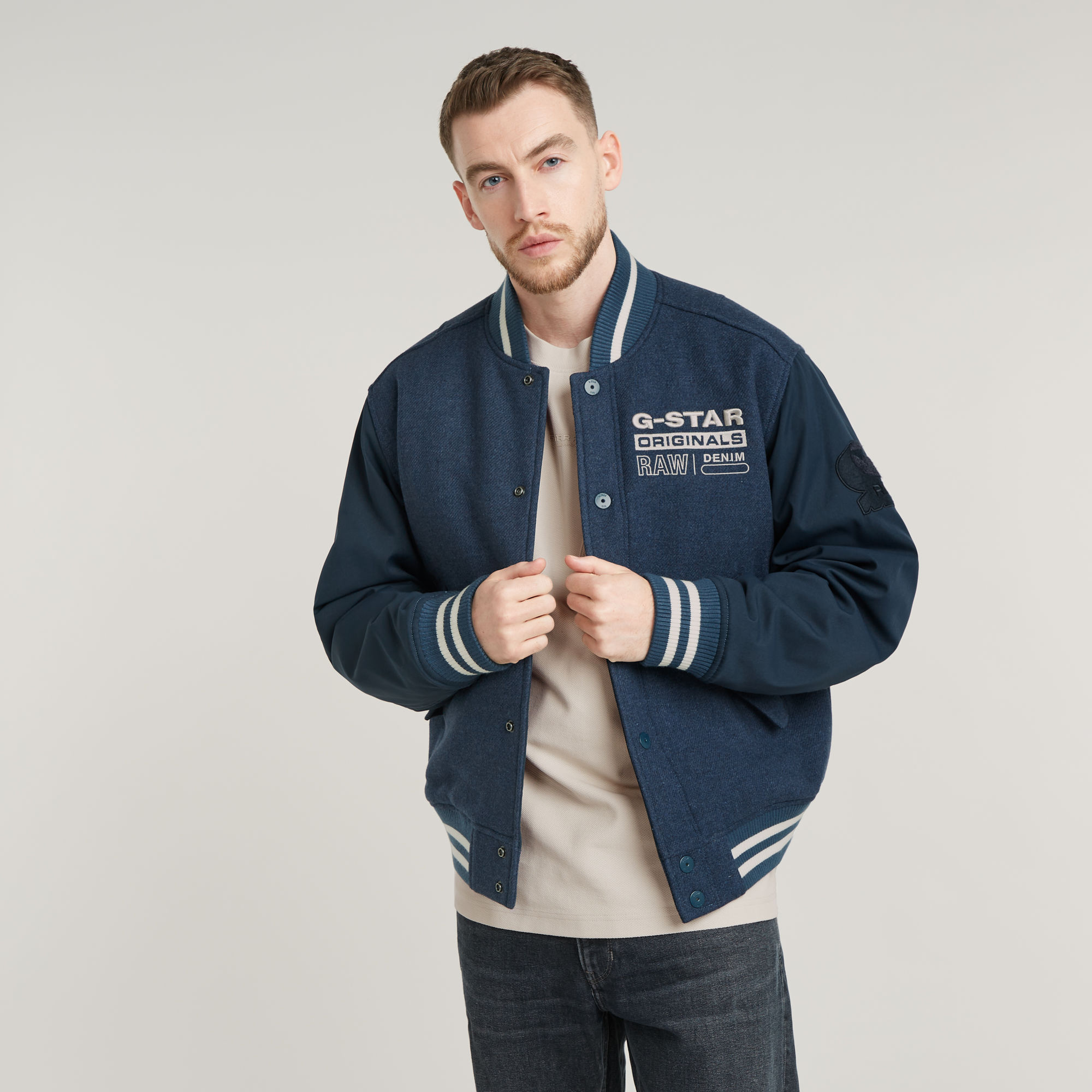 

Varsity Wool Bomberjack - Midden blauw - Heren