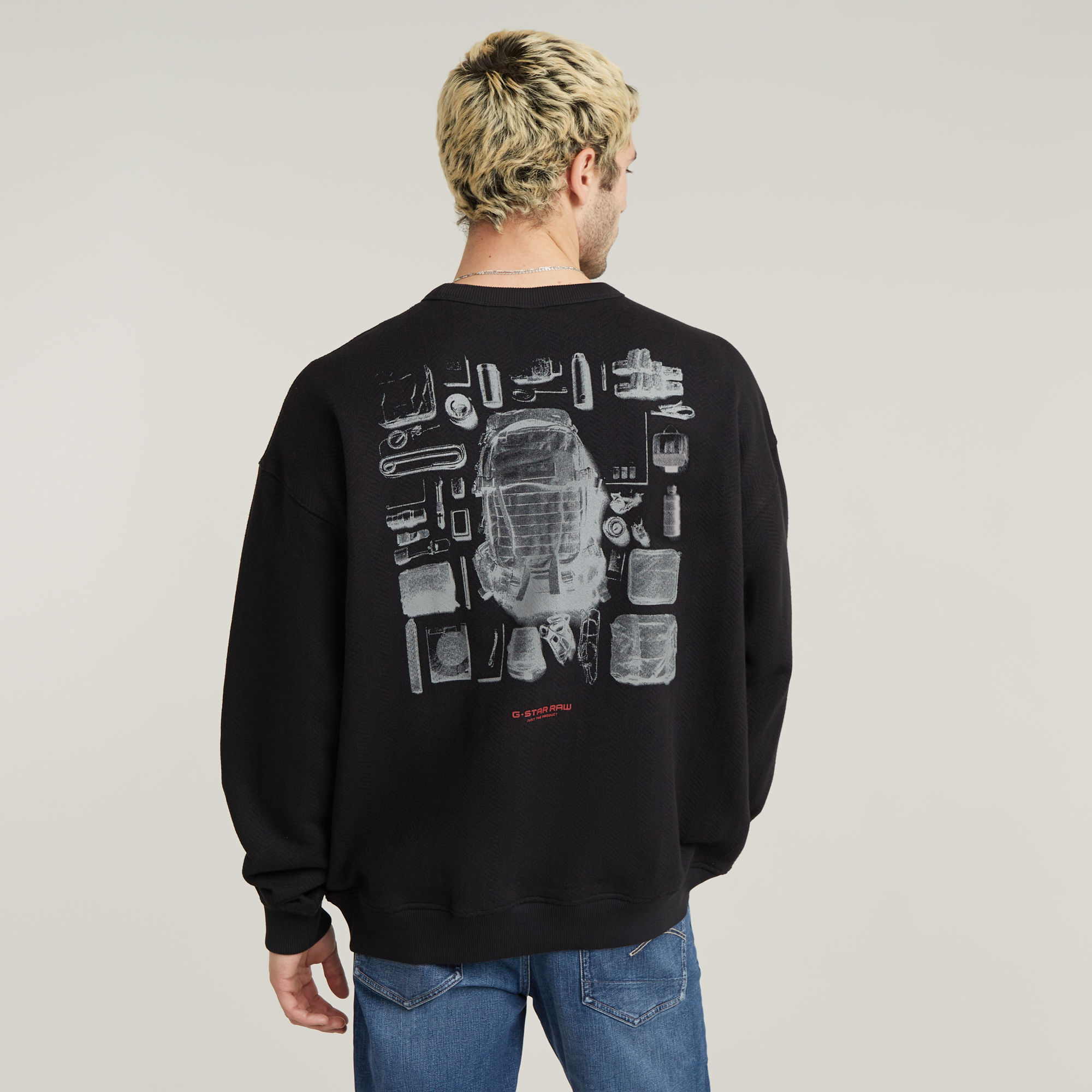 

Knolling Back Graphic Loose Sweater - Black - Men