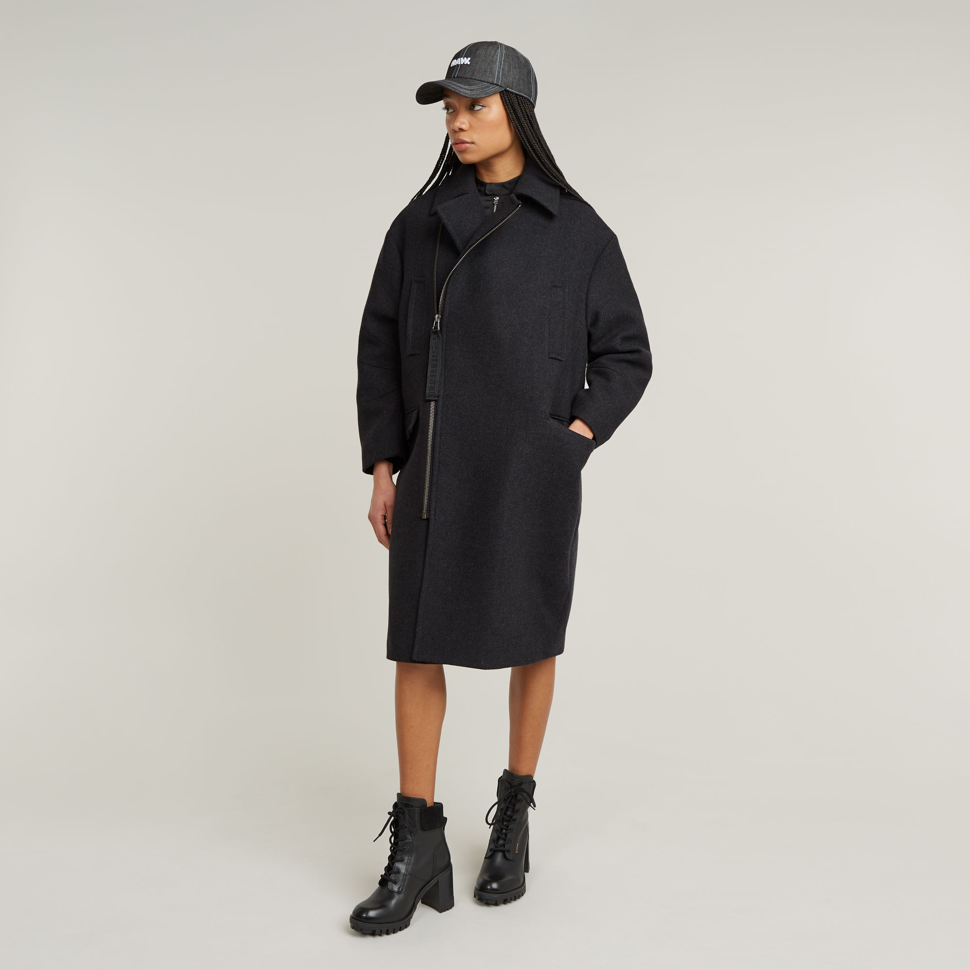 

Oversized Zip Cocoon Coat - Grey - Women