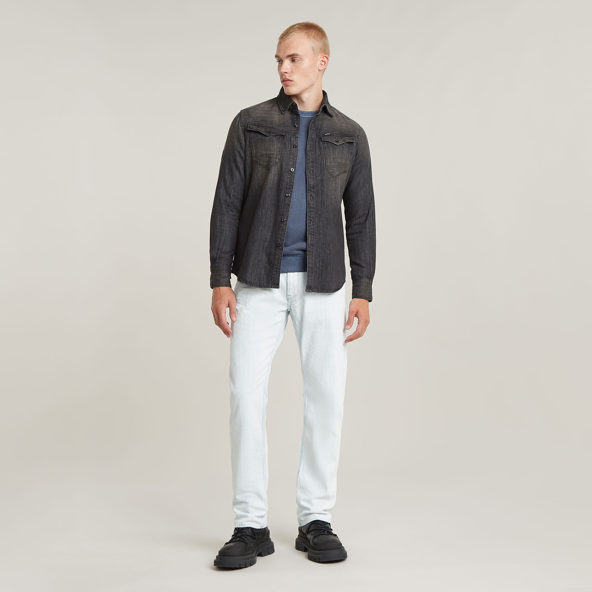G-Star RAW Overdyed Sweater Midden blauw Heren