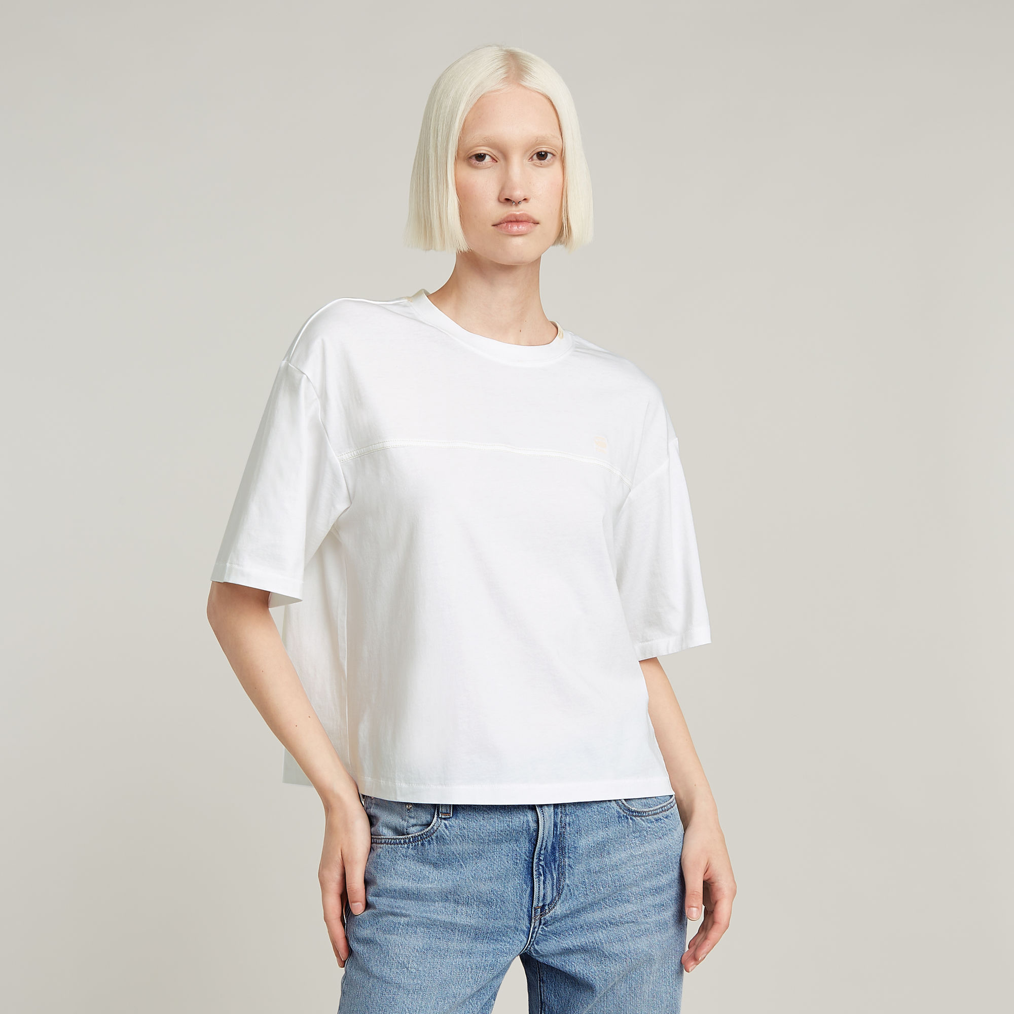 Horizontal Seam Loose Top - Weiß - Damen