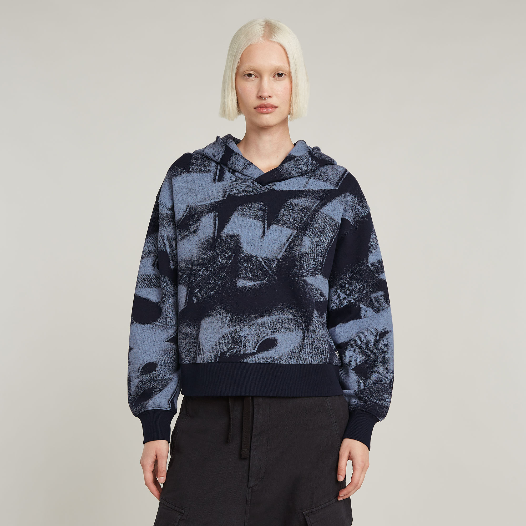 

Sprayed Letters Loose Hooded Sweater - Multi color - Women