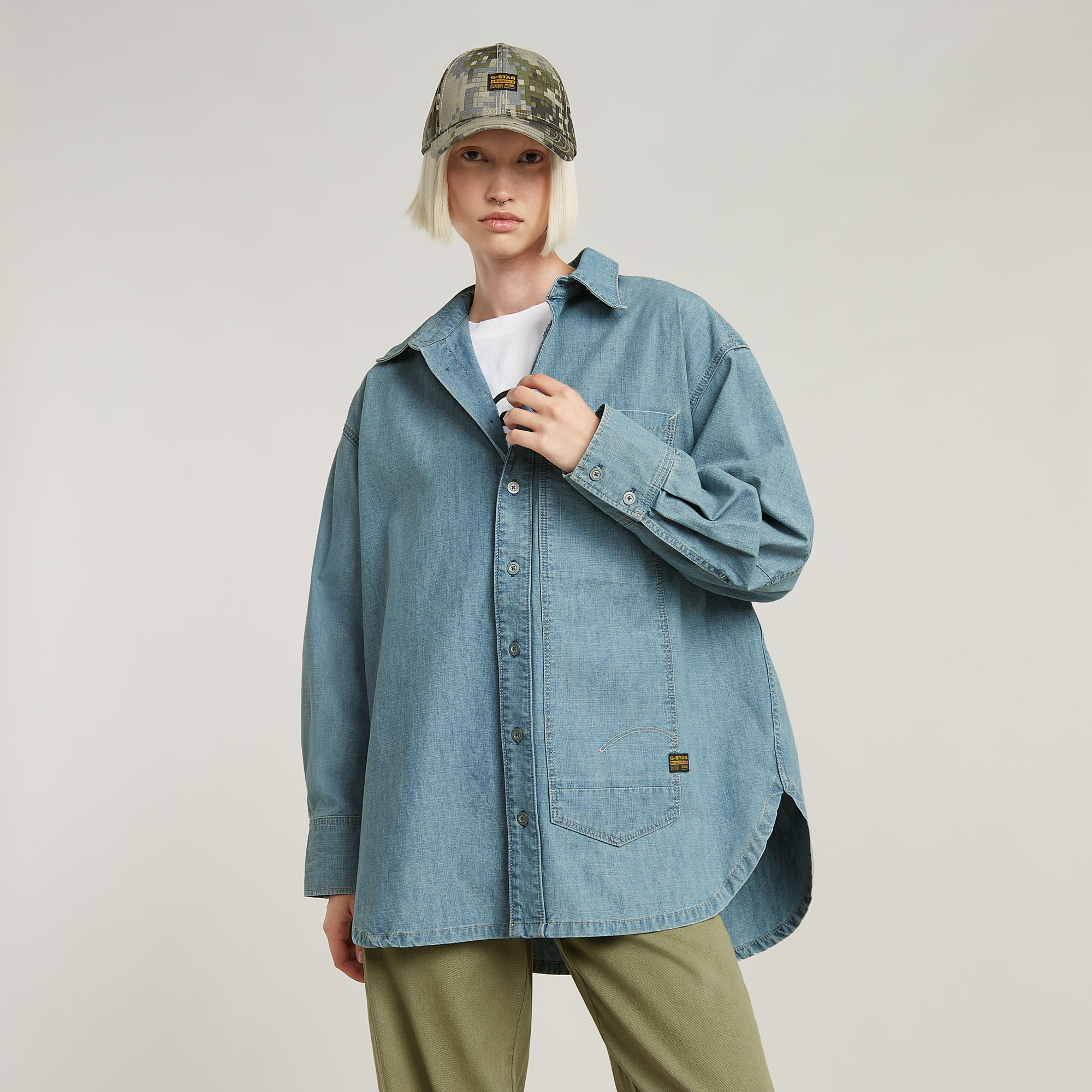 G-Star RAW Long Pocket Maxi Blouse Lichtblauw Dames