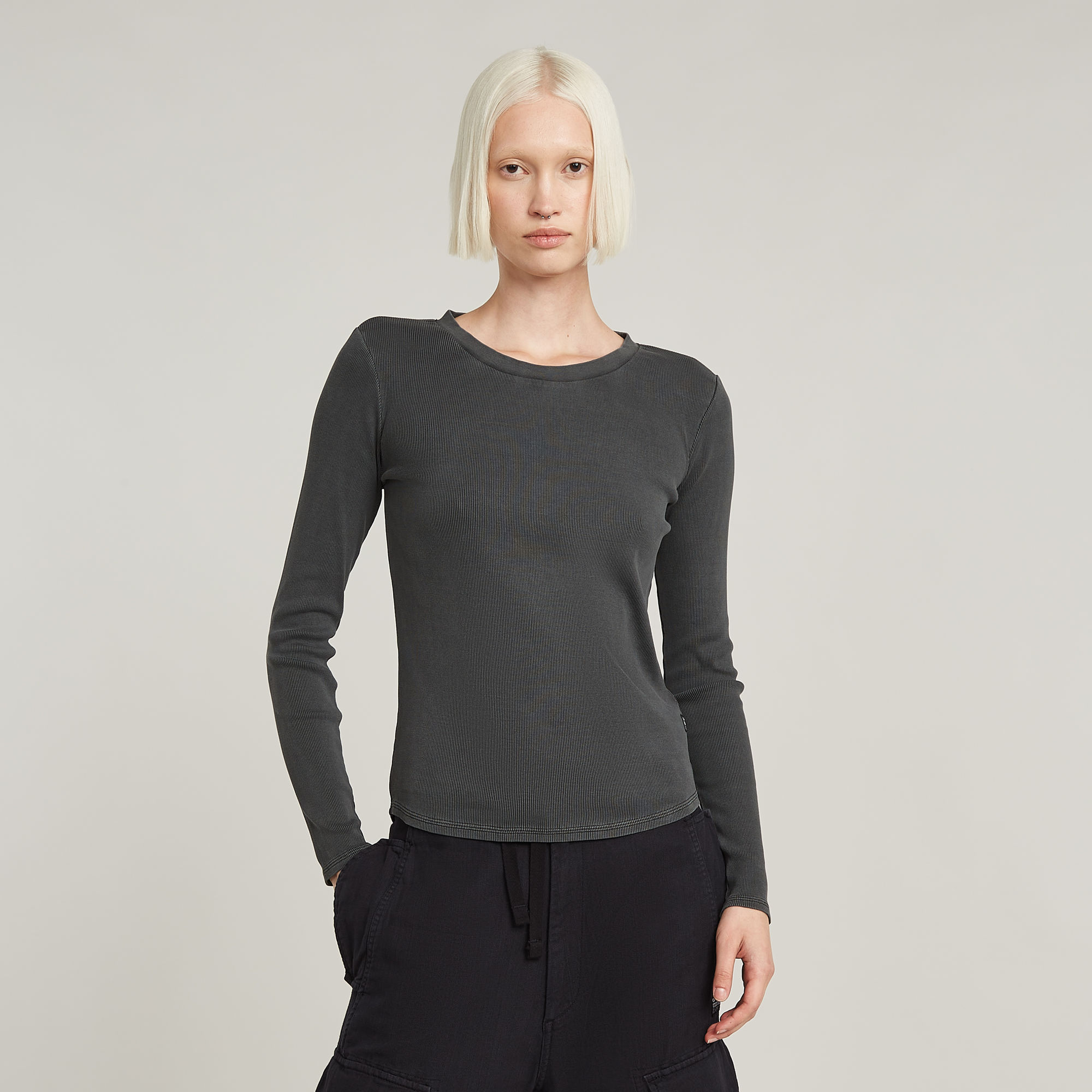 Overdyed Slim Top - Schwarz - Damen