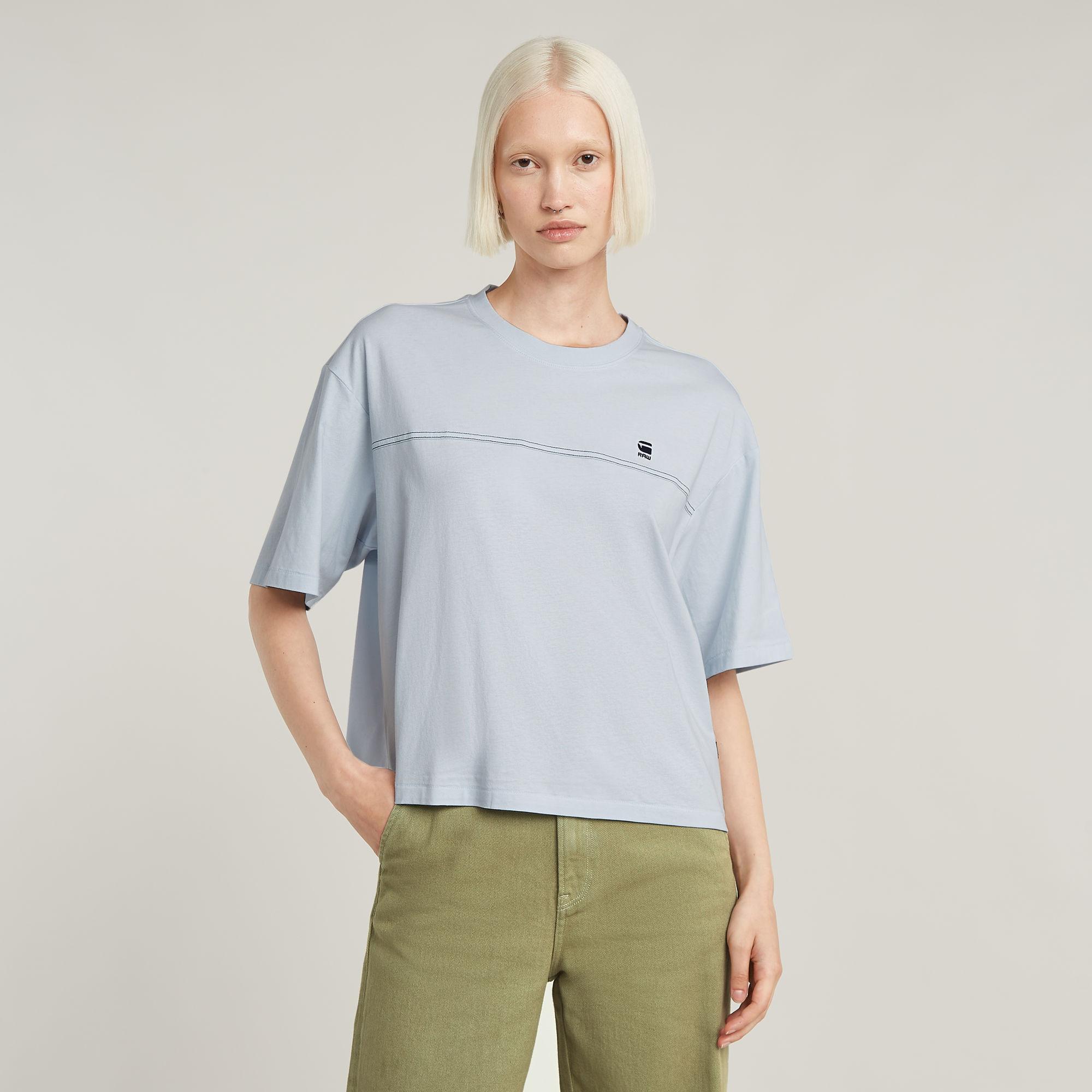 Horizontal Seam Loose Top - Hellblau - Damen