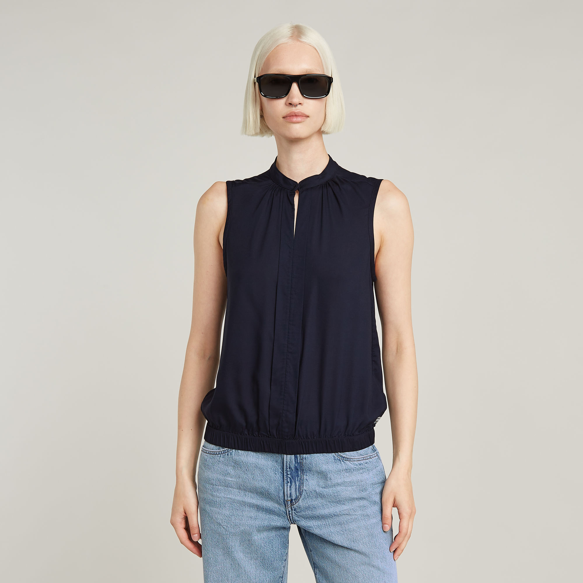 

Stand Up Collar Top - Dark blue - Women