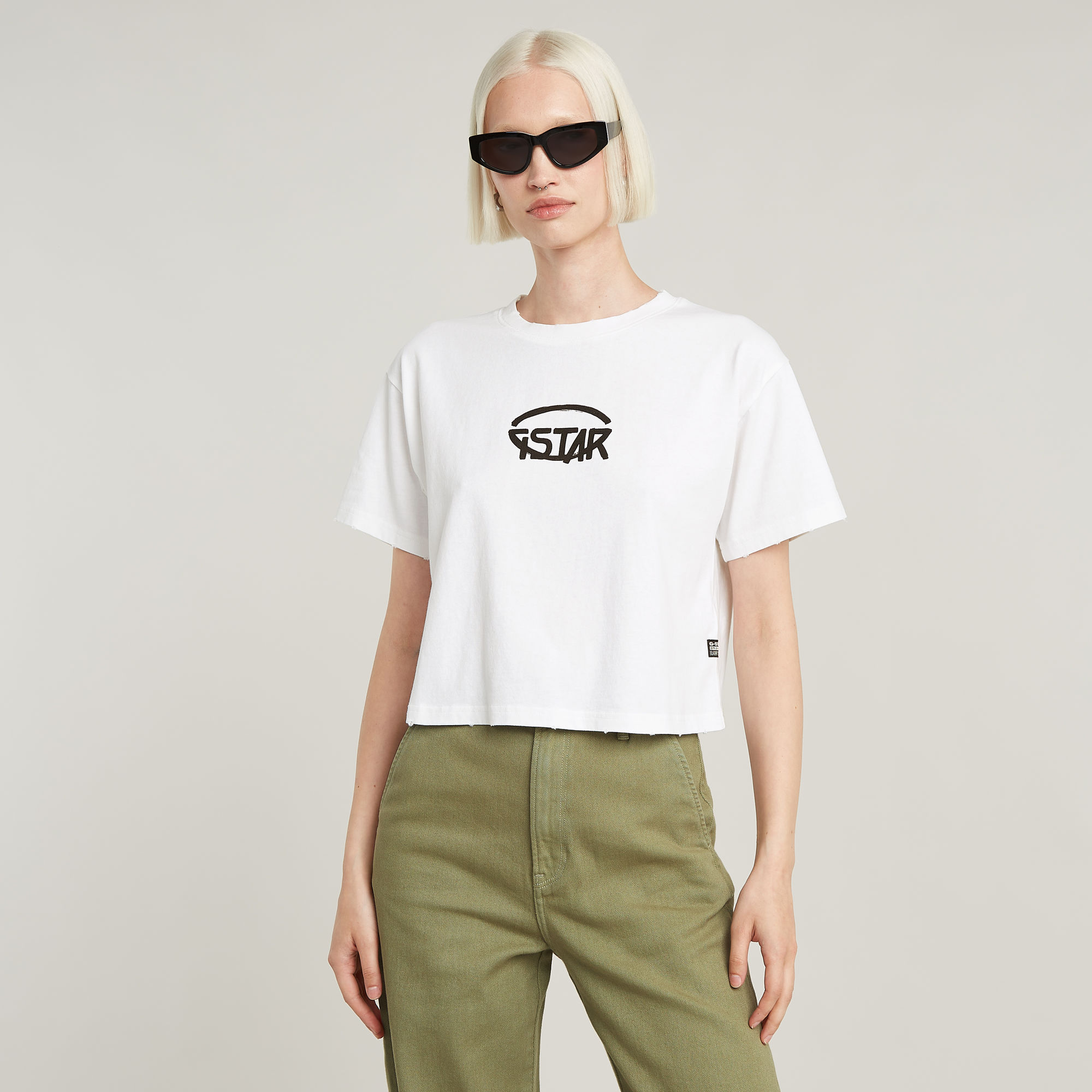 Cropped Logo Relaxed Top - Weiß - Damen