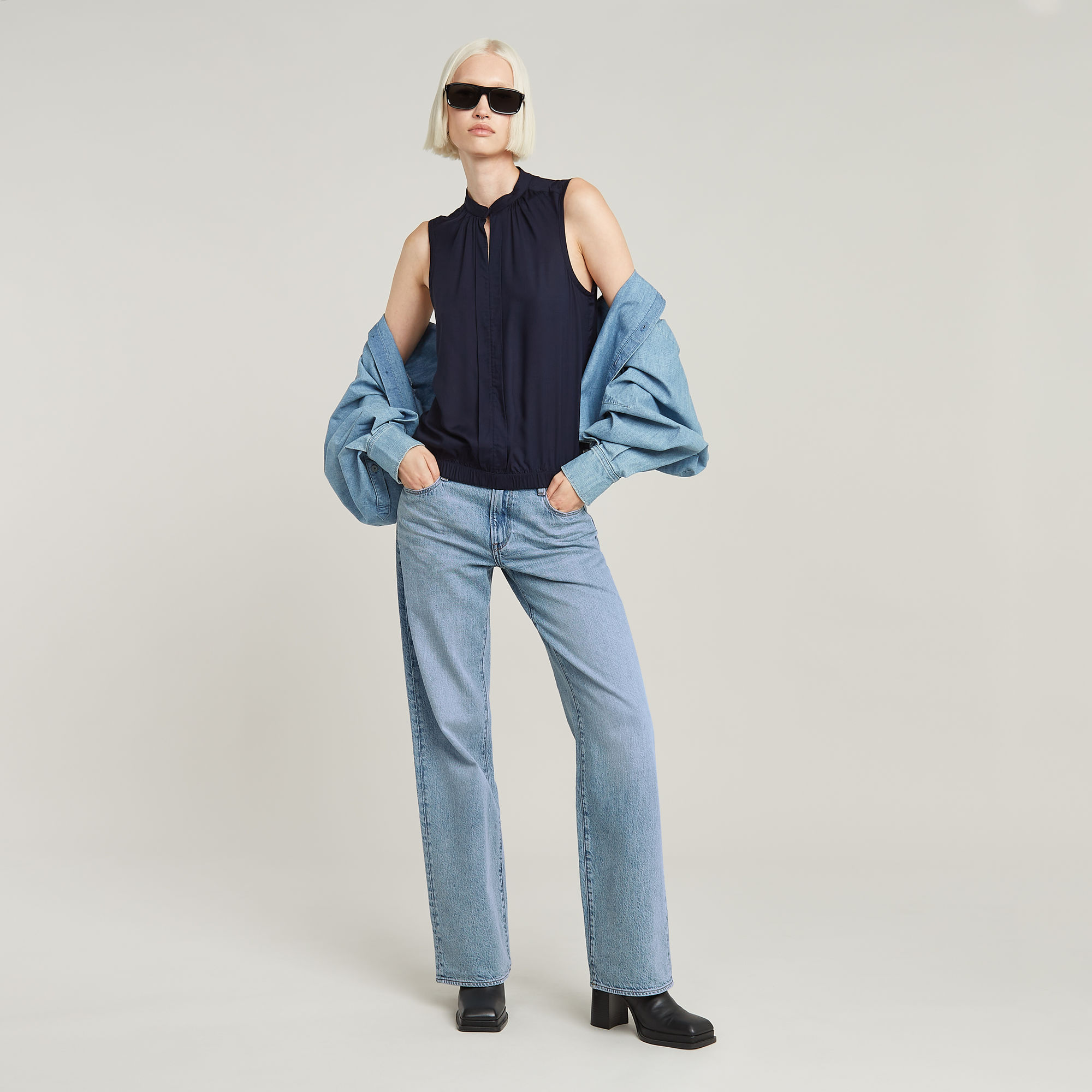 G-Star RAW Stand Up Collar Top Donkerblauw Dames