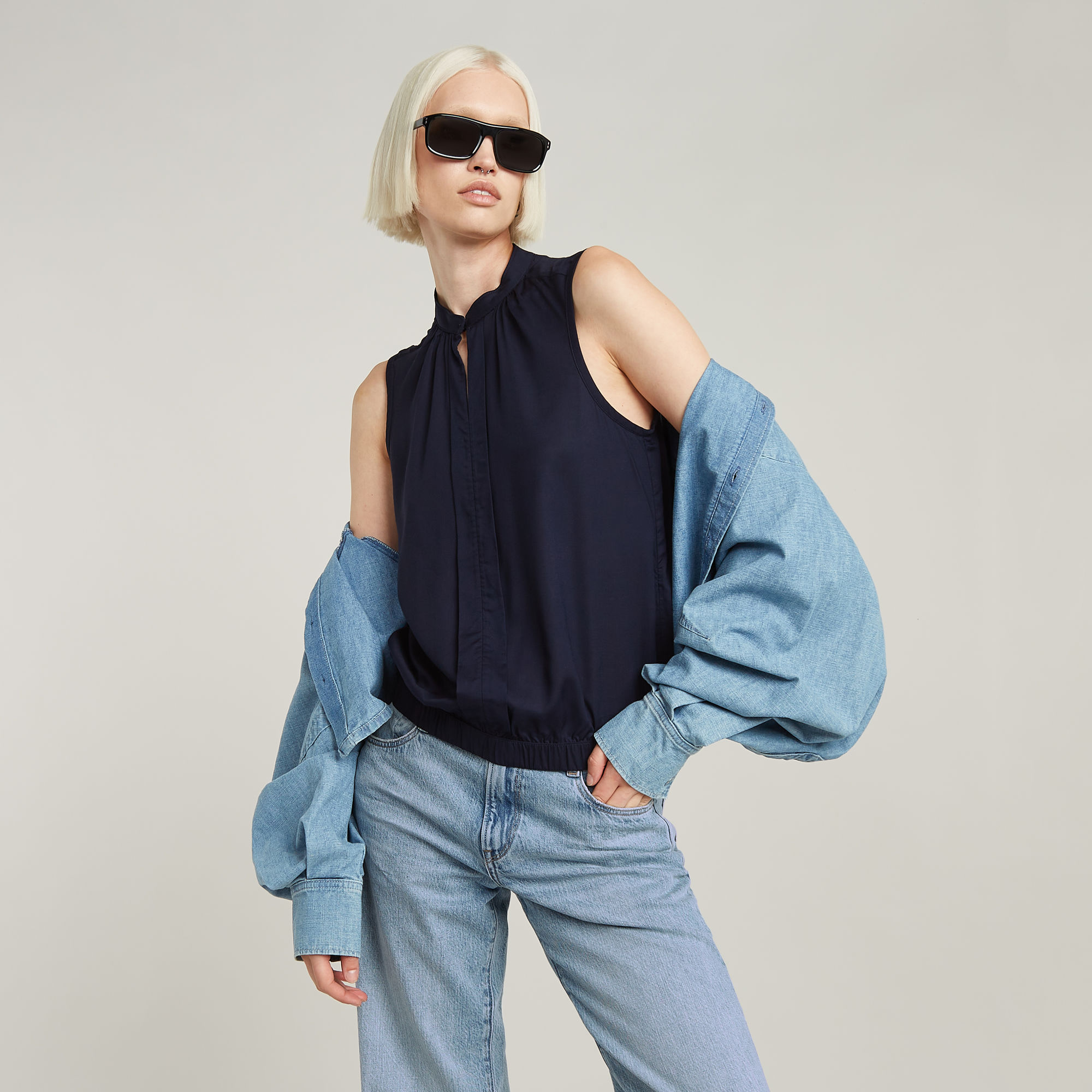 G-Star RAW Stand Up Collar Top Donkerblauw Dames