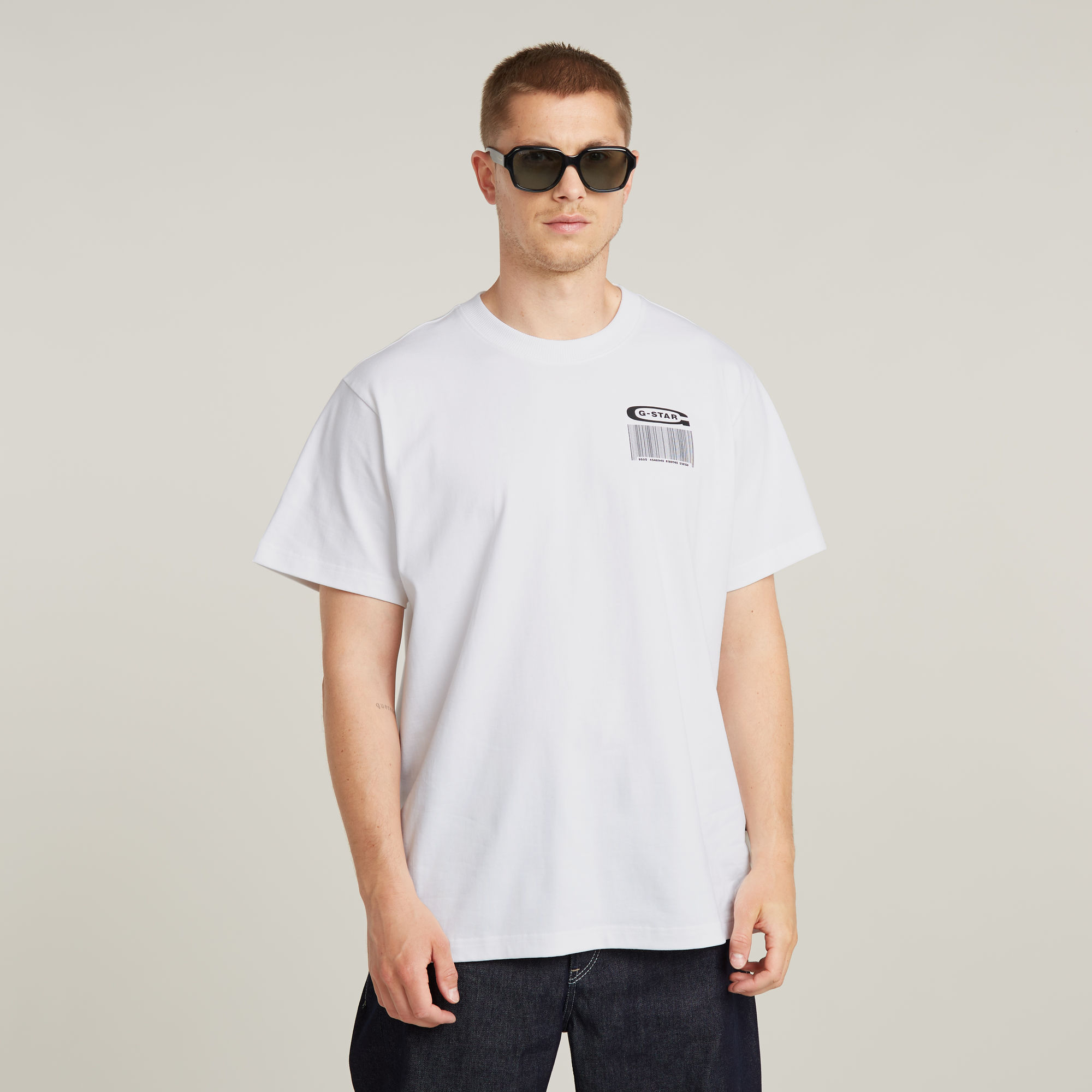 G-Star RAW Barcode Back Graphic Loose T-Shirt Wit Heren