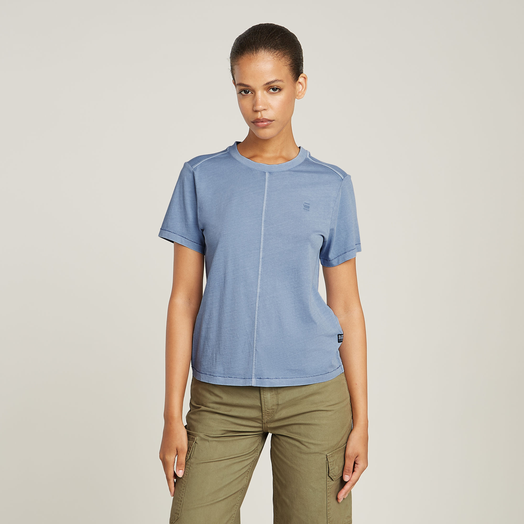 Overdyed Front Seam Top - Hellblau - Damen