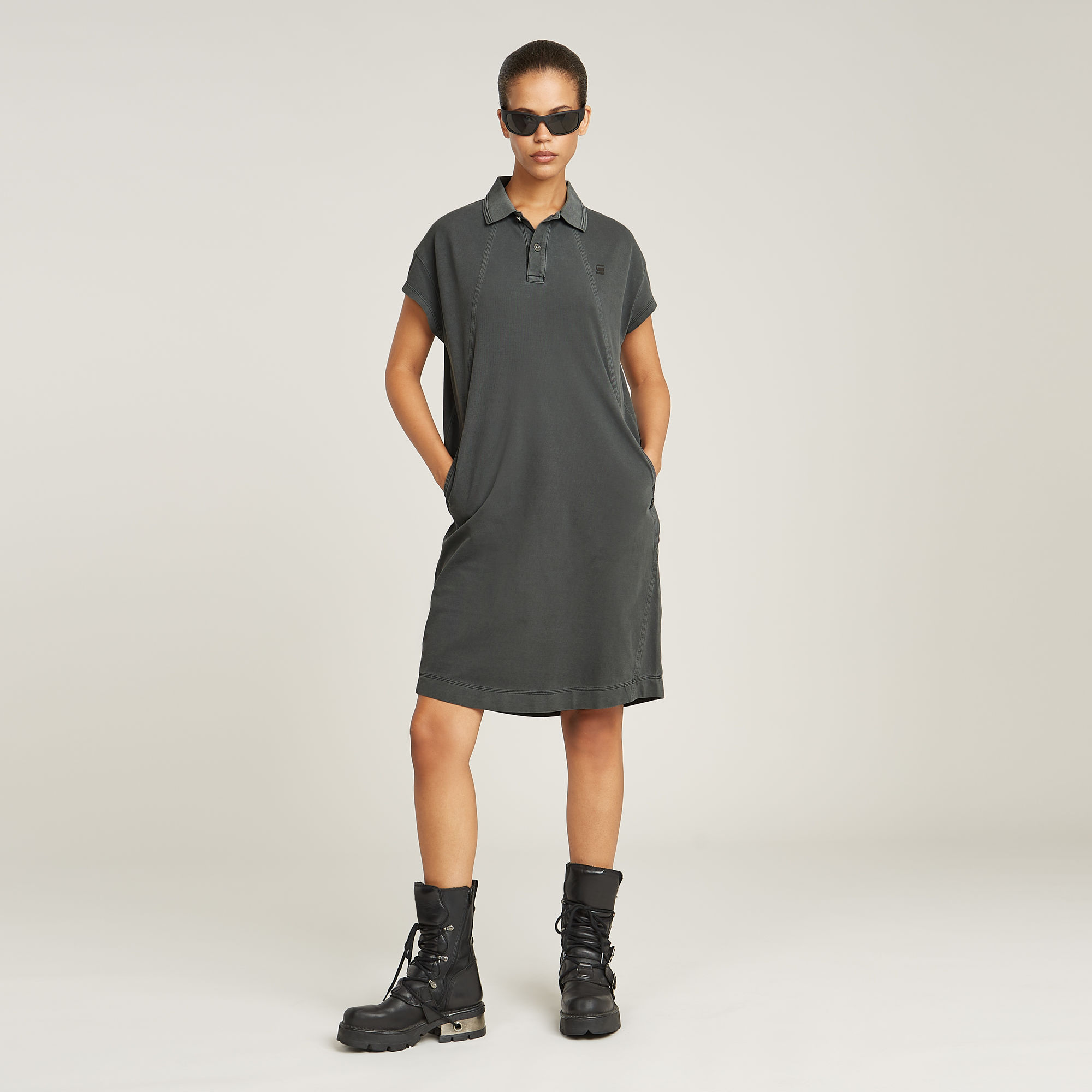 G-Star RAW Seam Detail Polo Jurk Zwart Dames