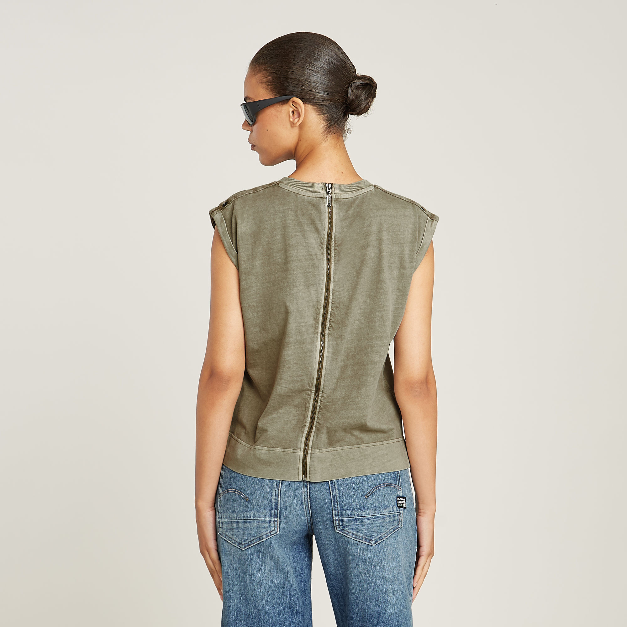 

Back Zip Overdyed Top - Green - Women