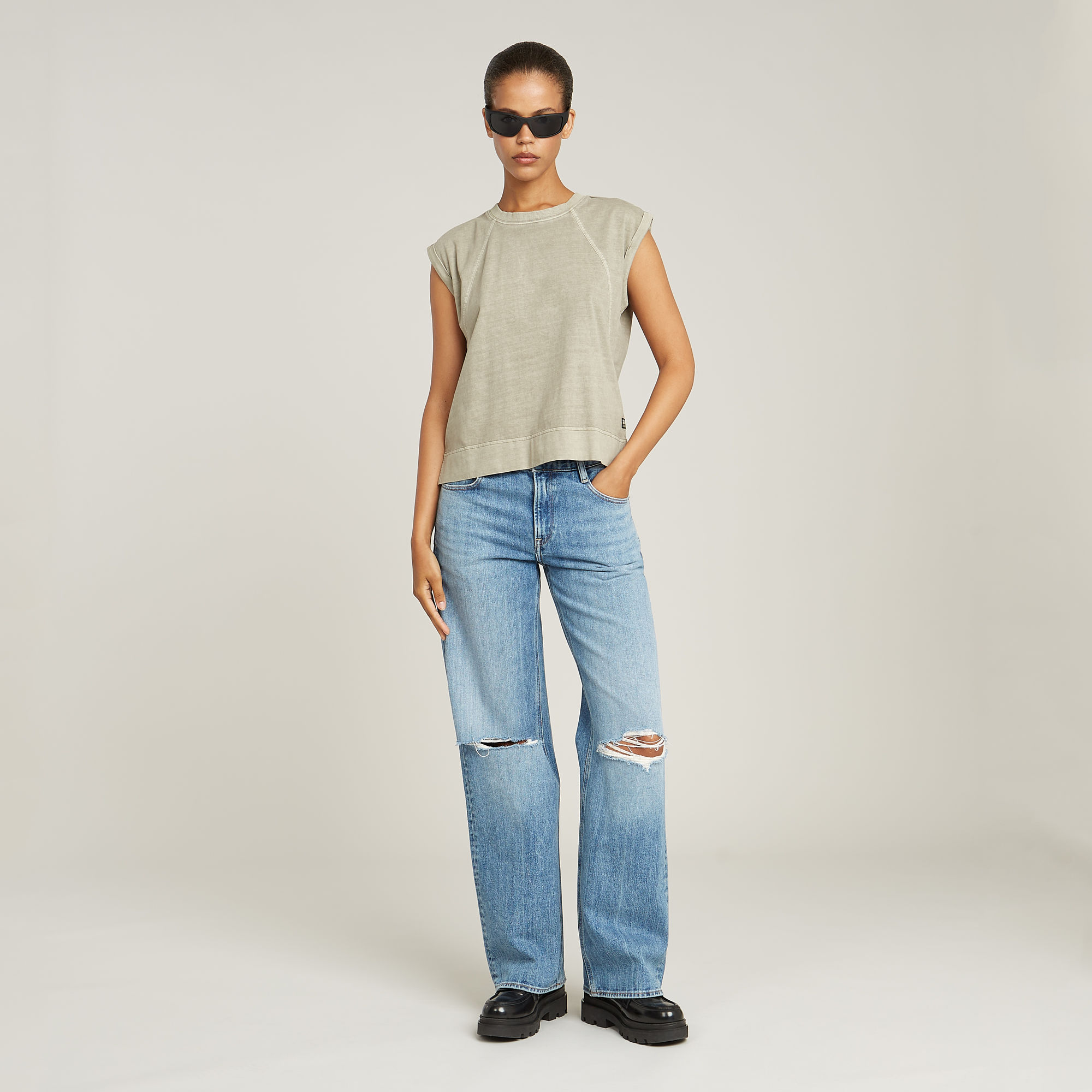 G-Star RAW Back Zip Overdyed Top Groen Dames