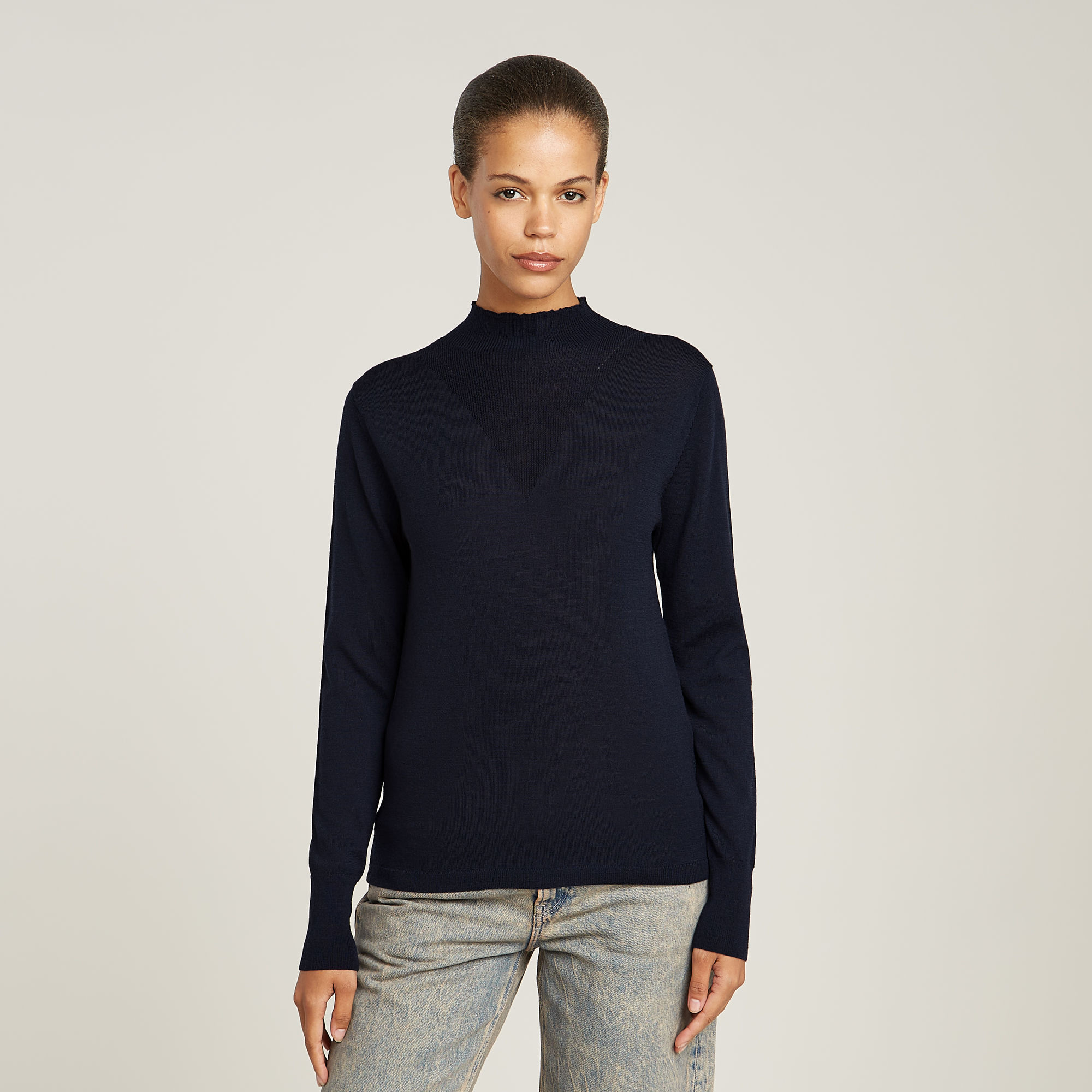 Mock Knitted Pullover - Dunkelblau - Damen