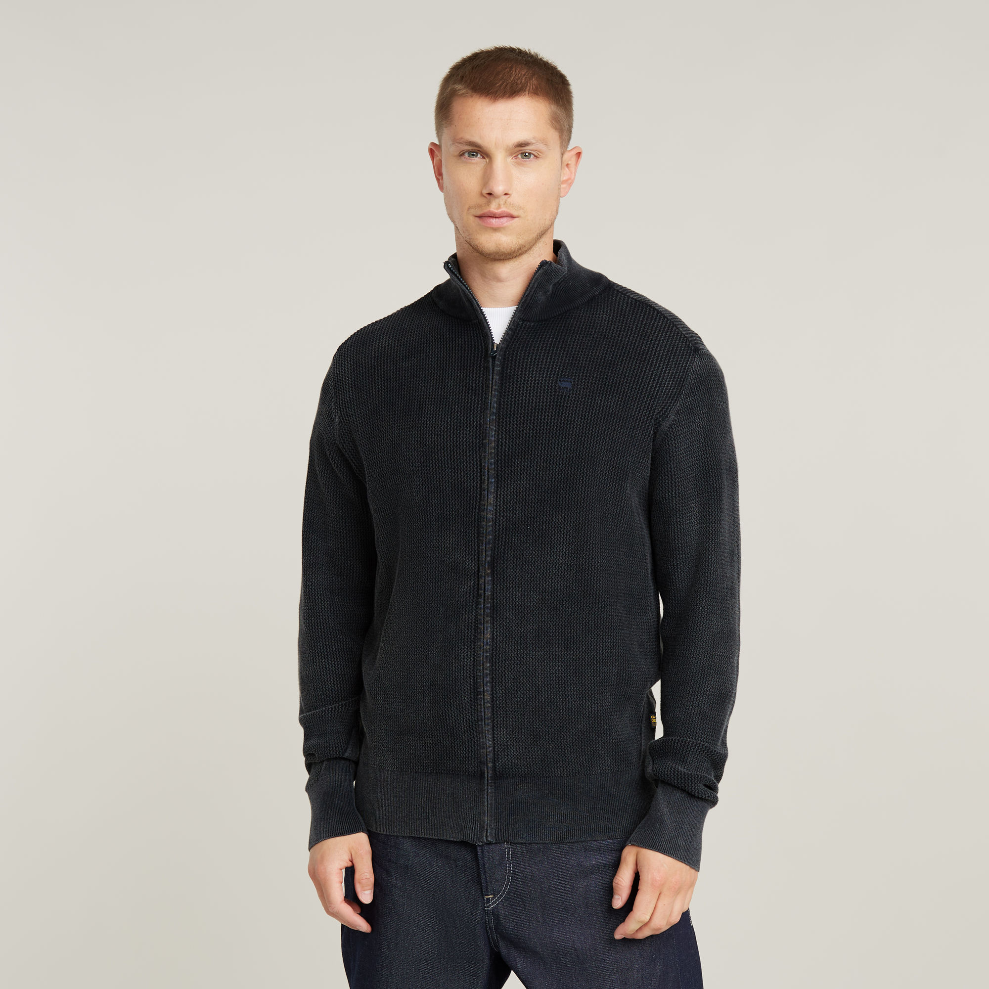 

Serrated Full Zip Knitted Cardigan - Dark blue - Men