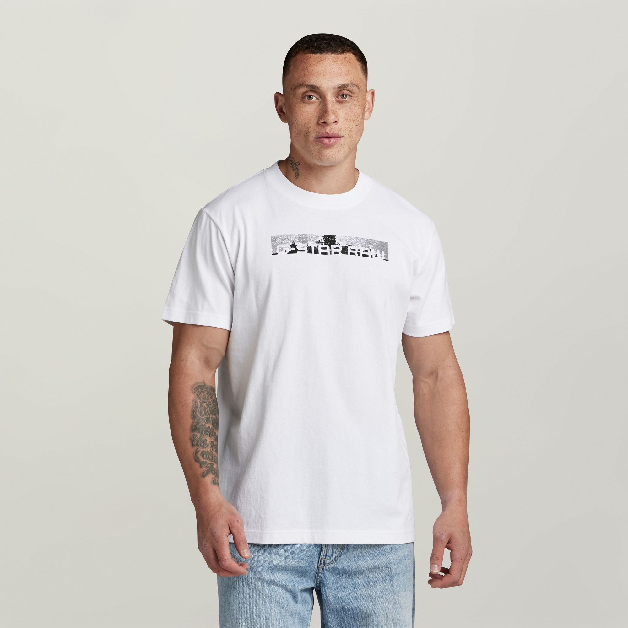 Flight Deck Back Graphic Loose T-Shirt - Weiß - Herren