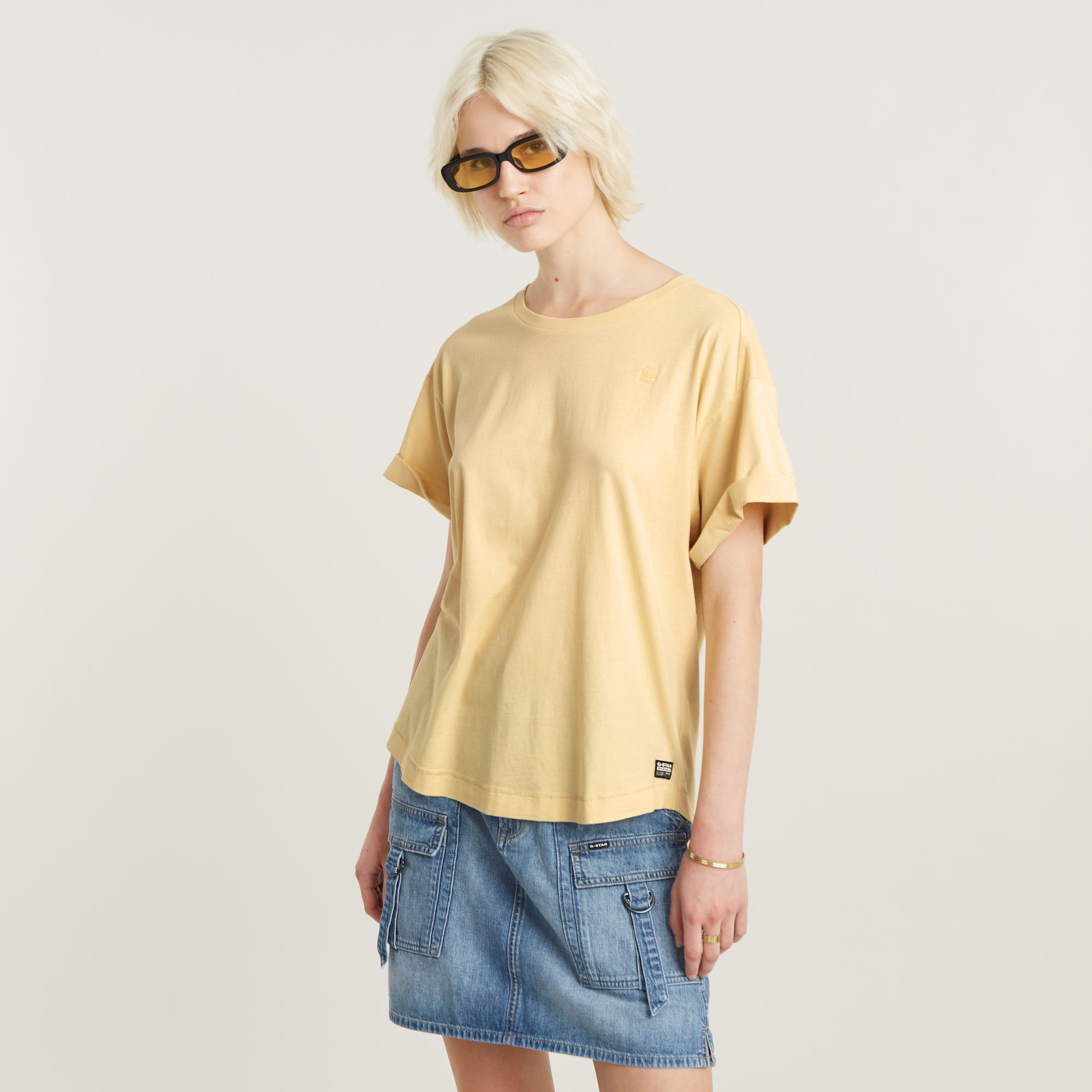 

Rolled Up Sleeve Boyfriend Top - Yellow - Women