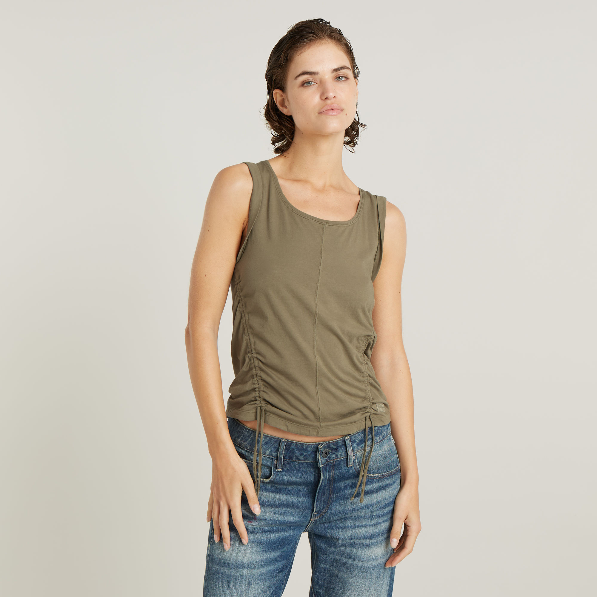 

Adjustable Tucked Sleeve Top - Green - Women