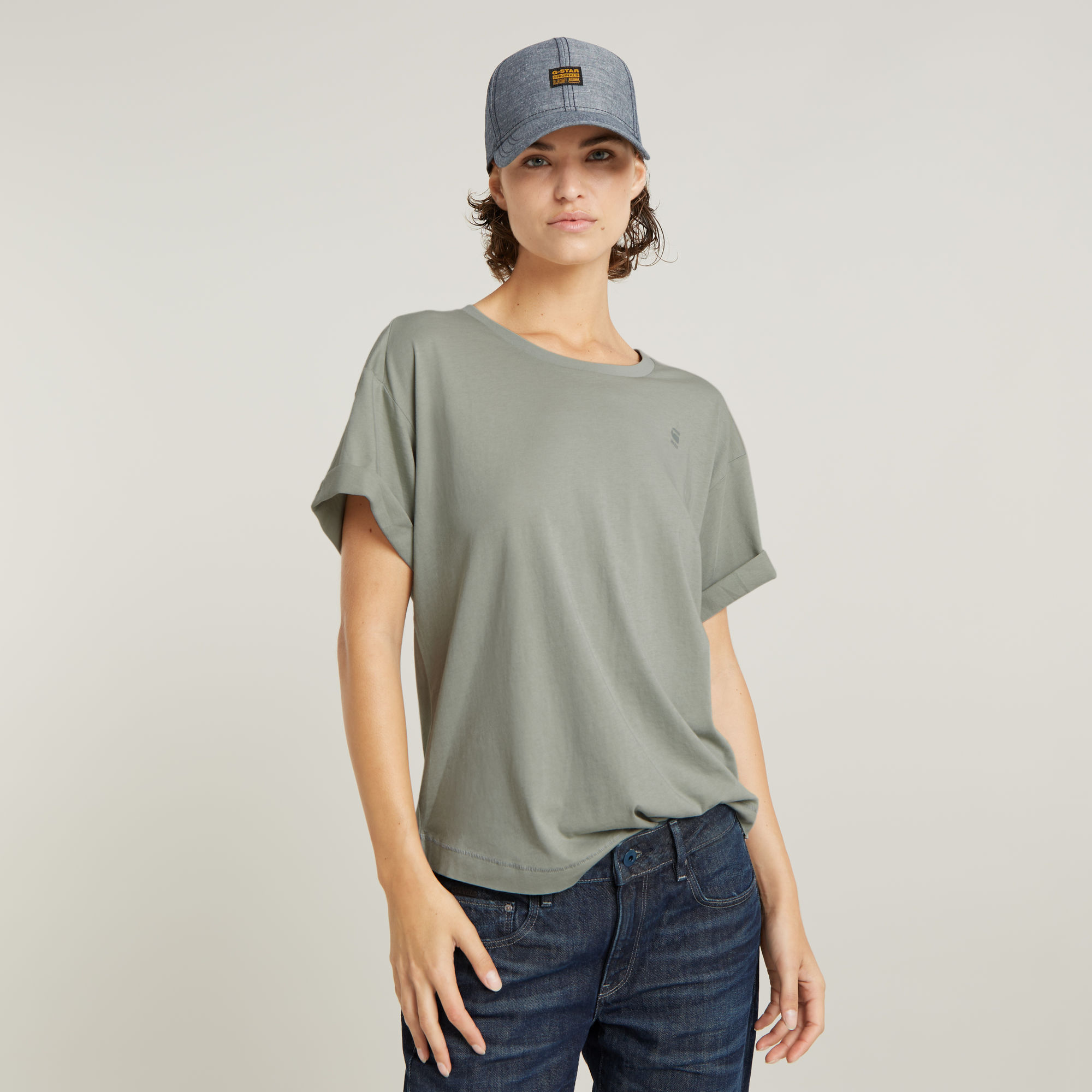 

Rolled Up Sleeve Boyfriend Top - Grey - Women