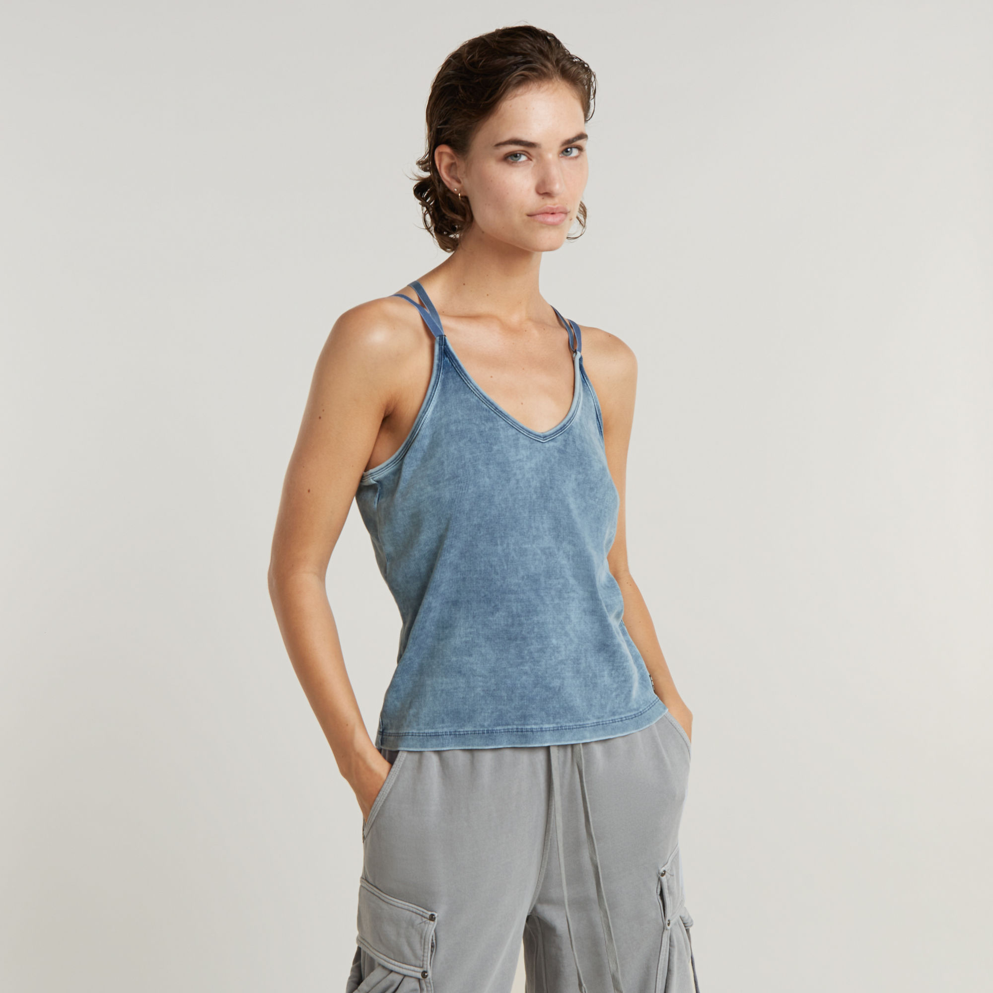 Indigo Spaghetti Strap Tanktop - Hellblau - Damen