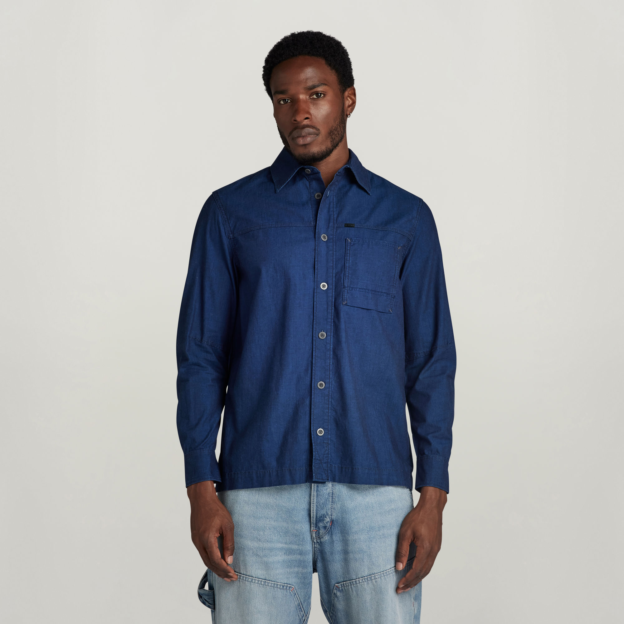 

1-Pocket Regular Denim Shirt - Dark blue - Men