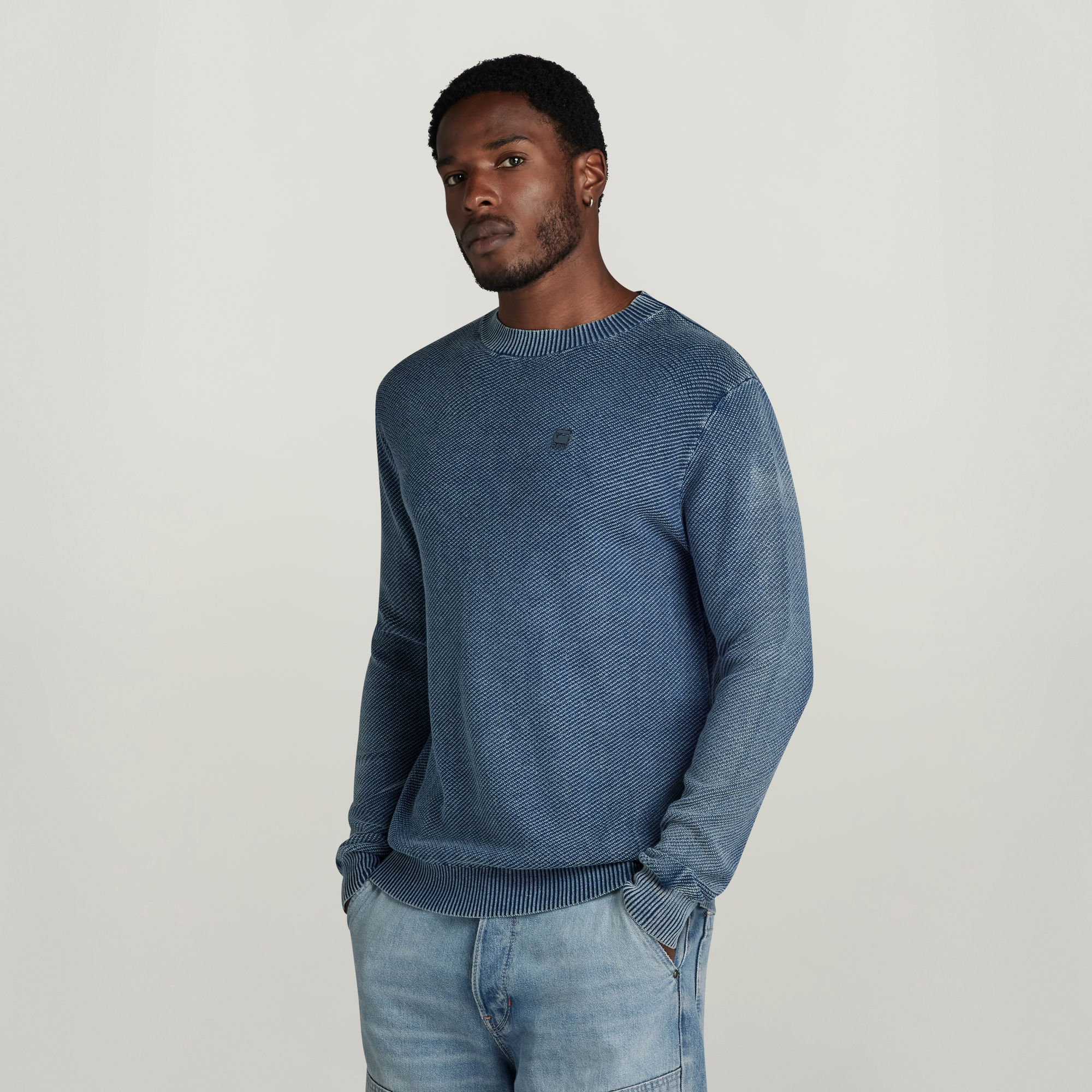 Indigo Moss Knitted Pullover - Mittelblau - Herren