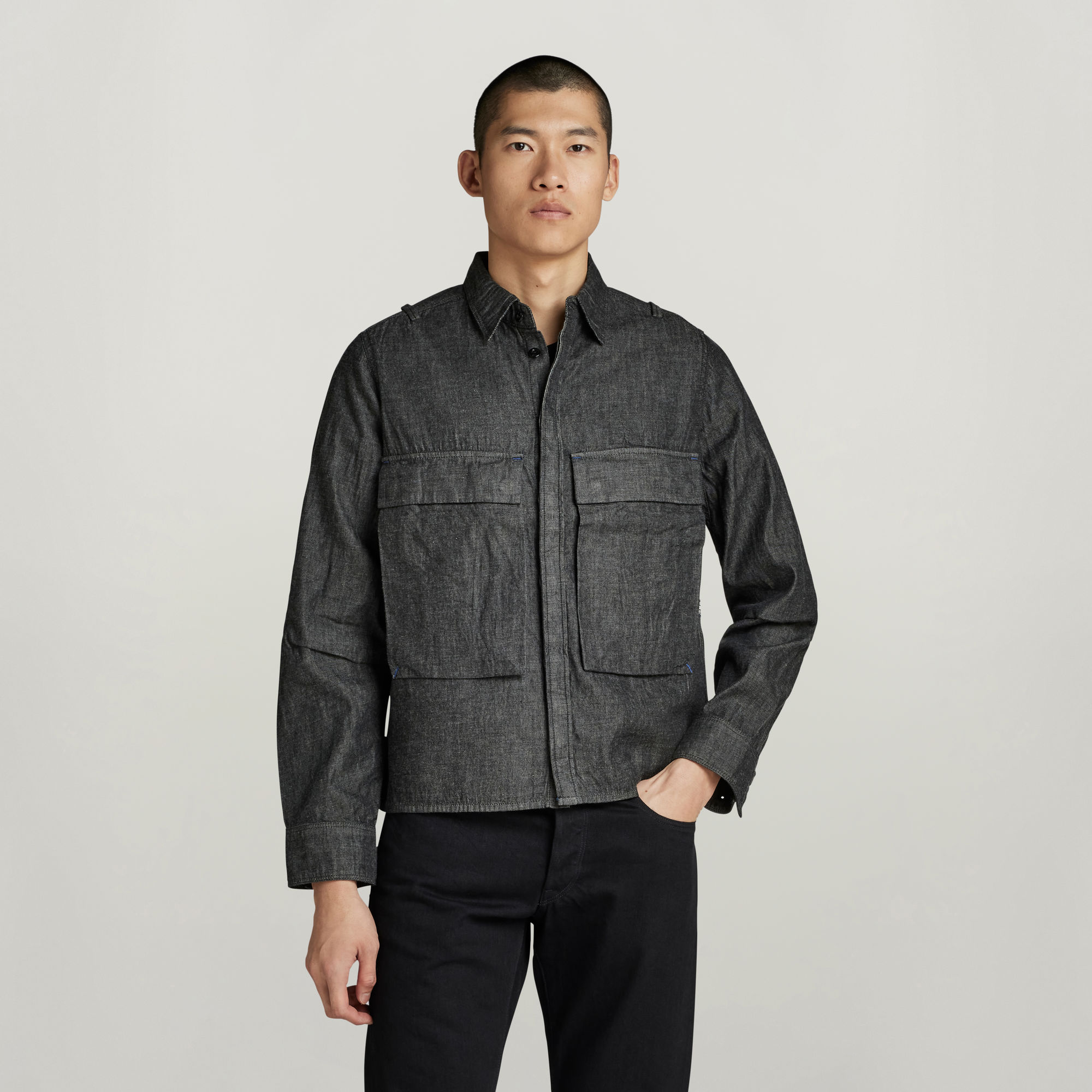 

Cropped Regular Shirt - Dark blue - Men