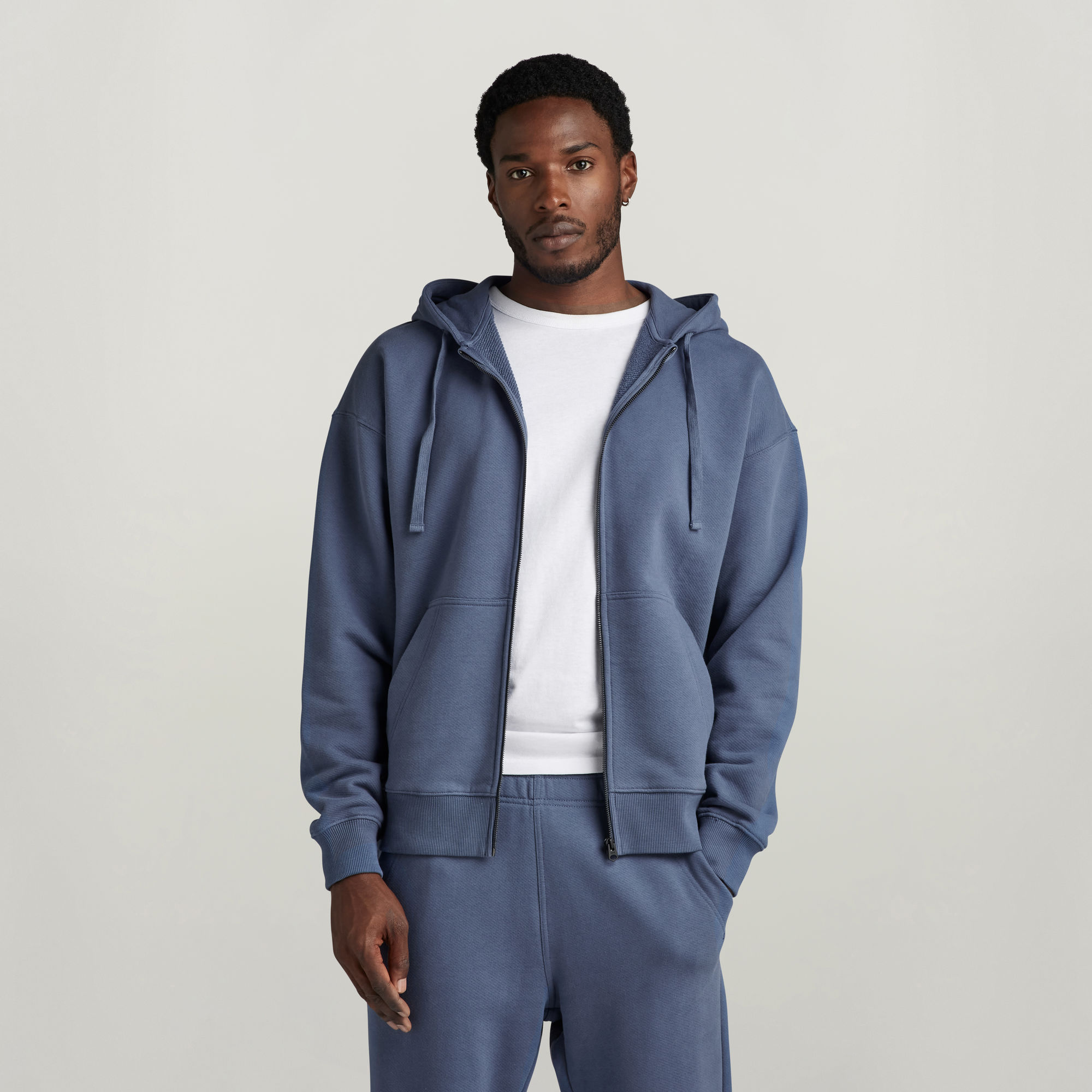 

Essential Loose Zip Thru Hooded Sweater - Medium blue - Men