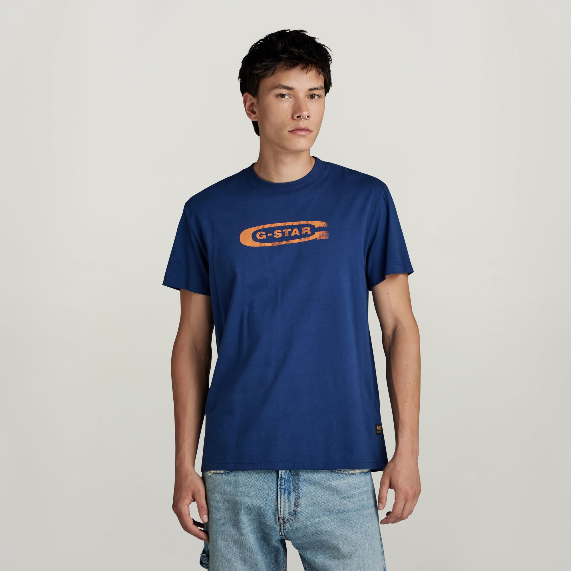 G-Star RAW Distressed Old School Logo T-Shirt - Donkerblauw - Heren