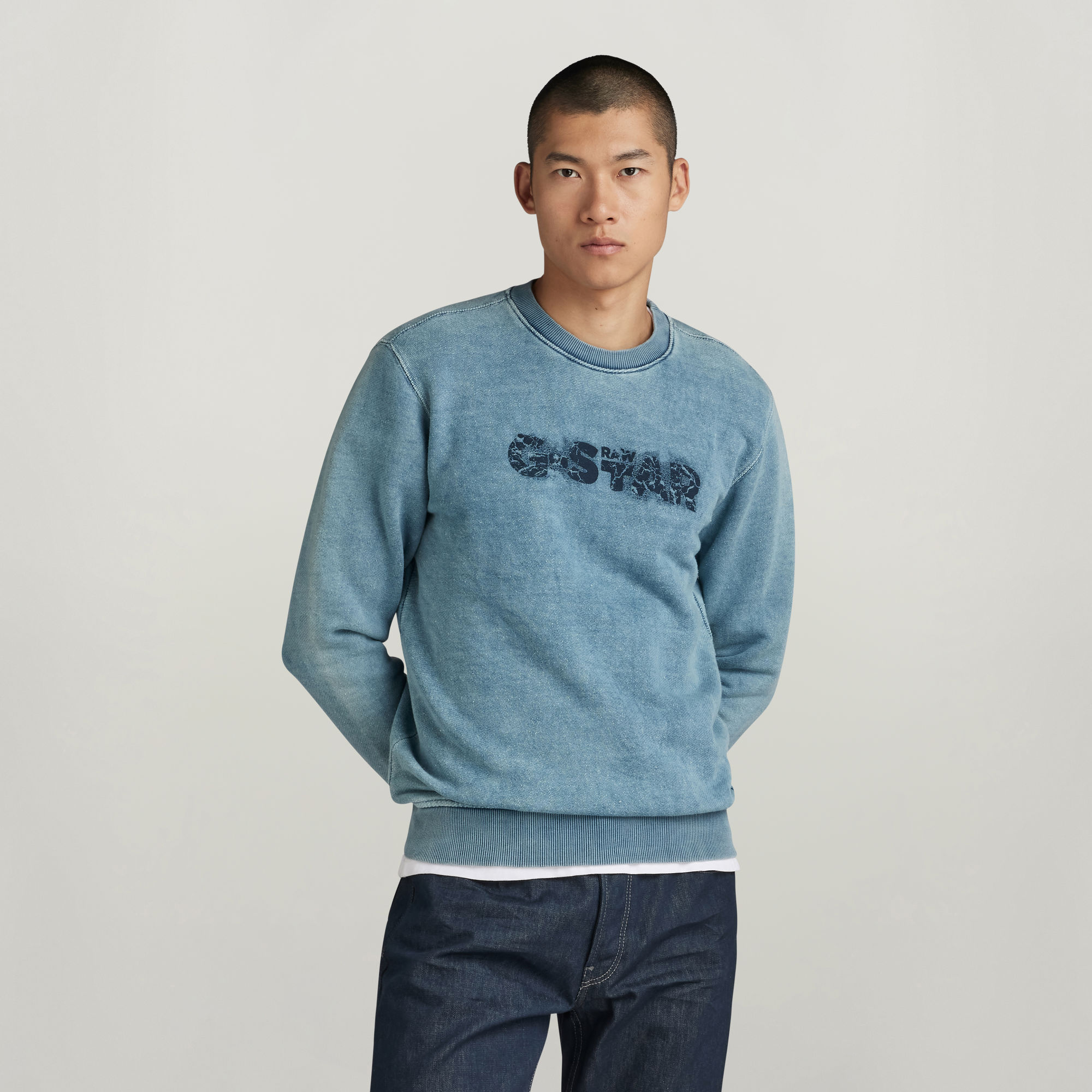 Indigo Distressed Logo Sweatshirt - Mittelblau - Herren