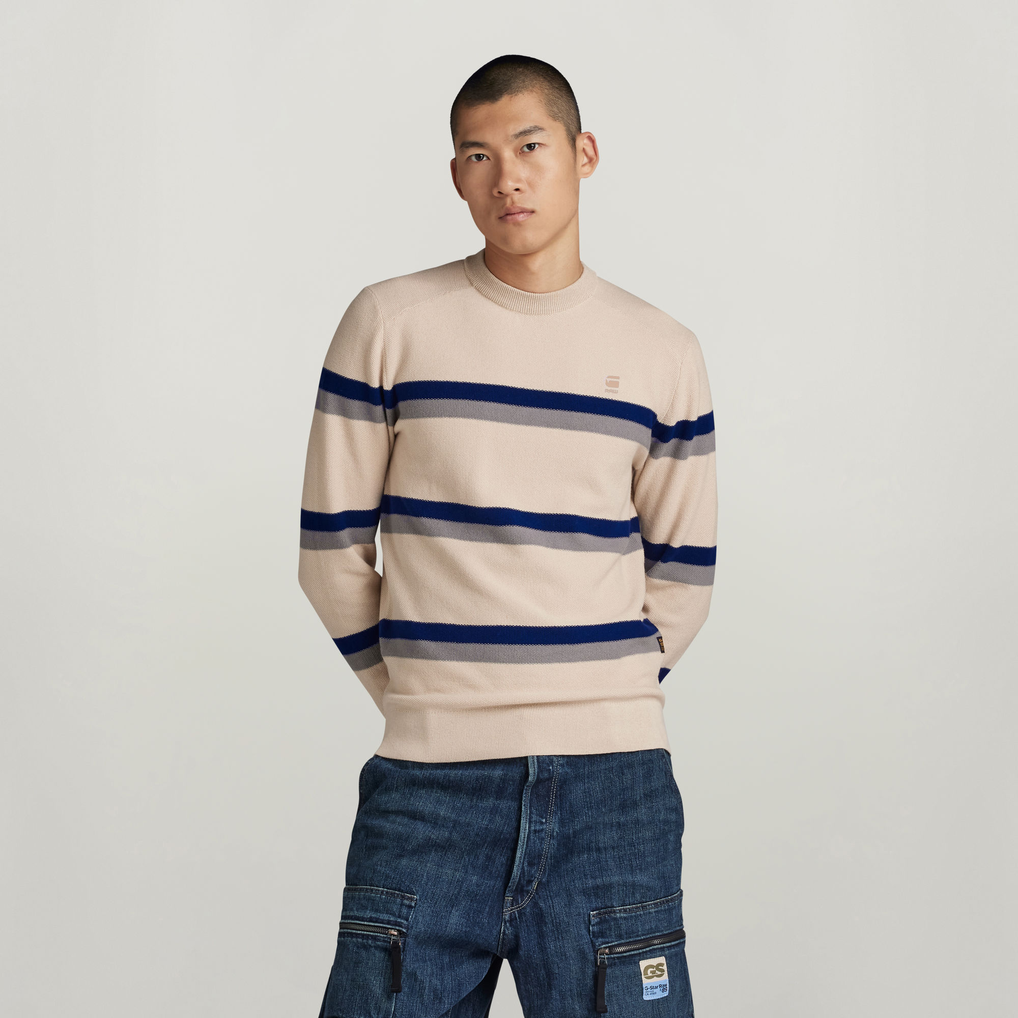 Stripe Knitted Pullover - Weiß - Herren