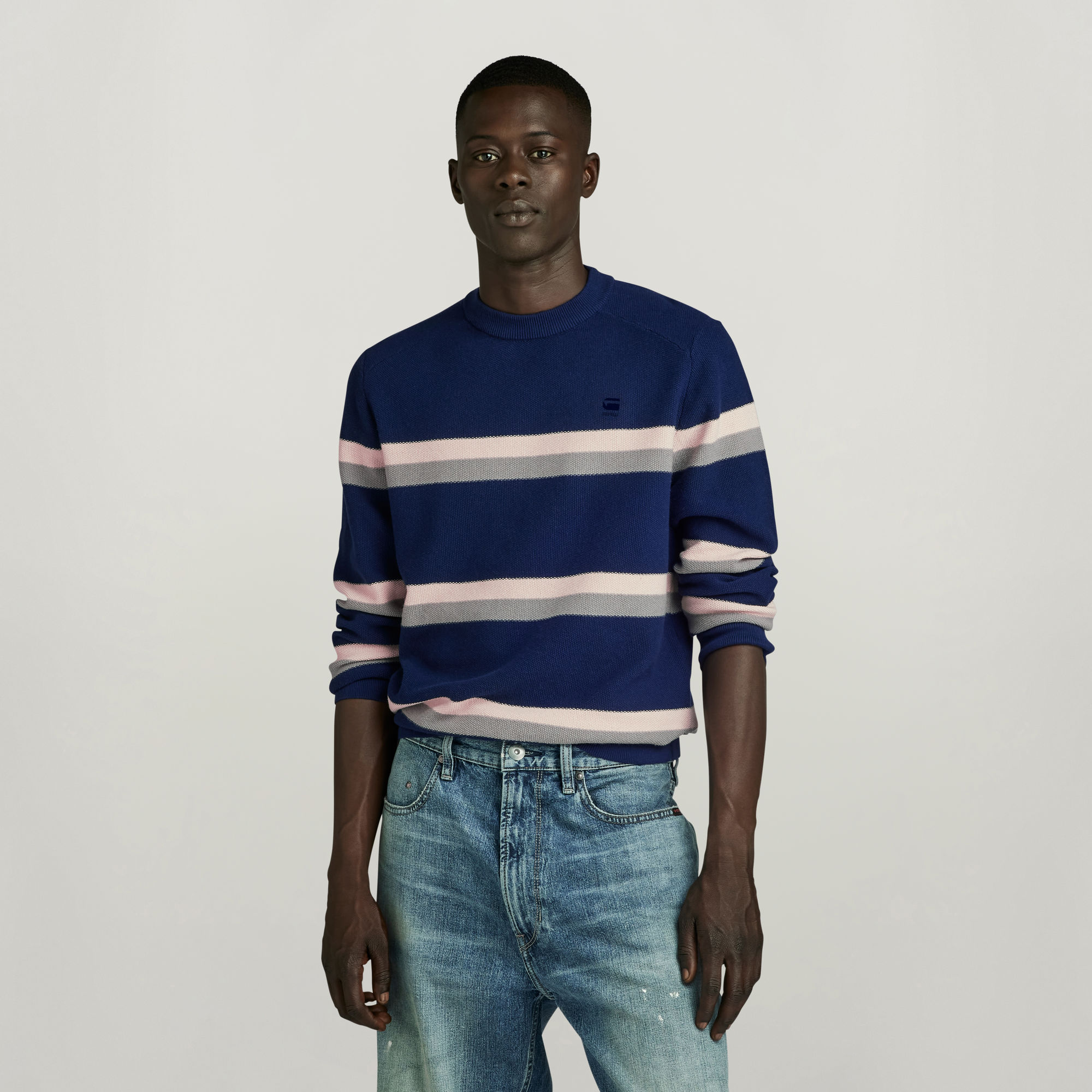 Stripe Knitted Pullover - Dunkelblau - Herren