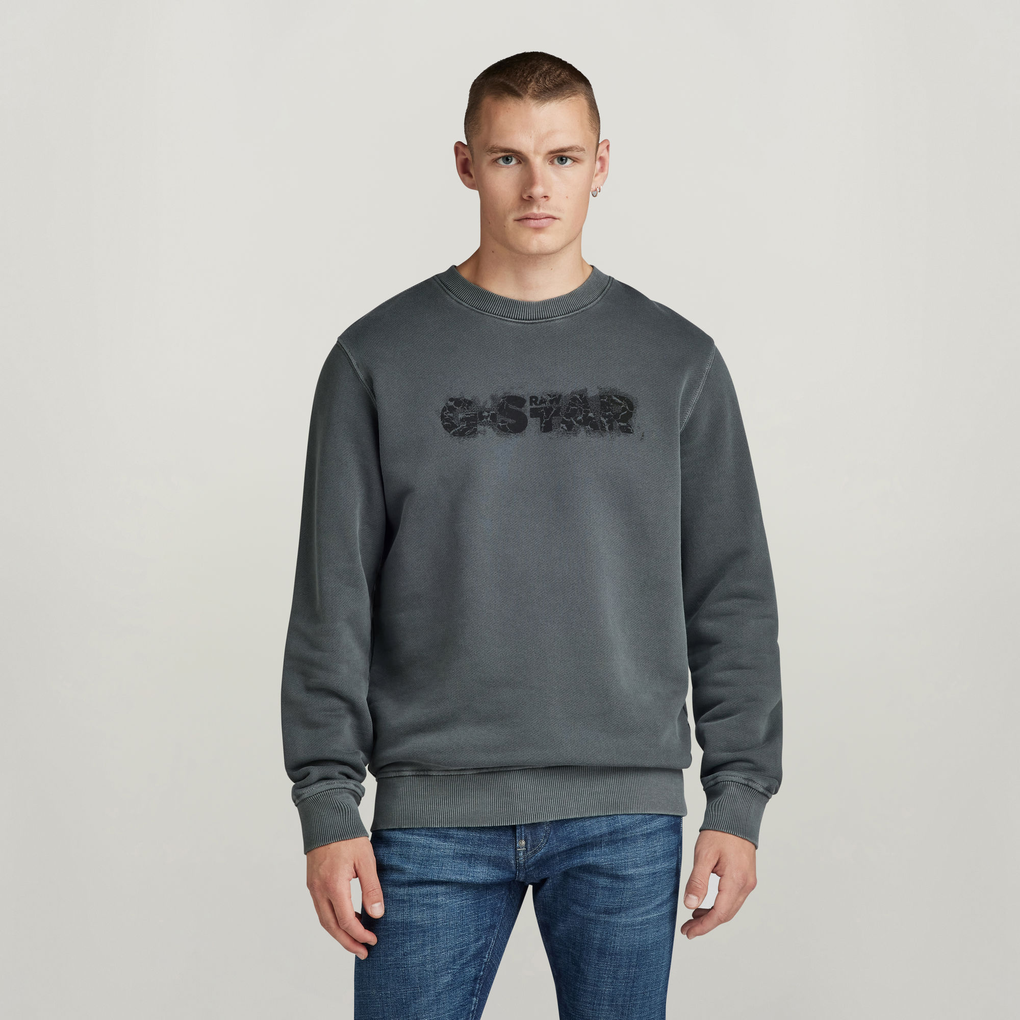 G-Star RAW Distressed Logo Sweater Zwart Heren