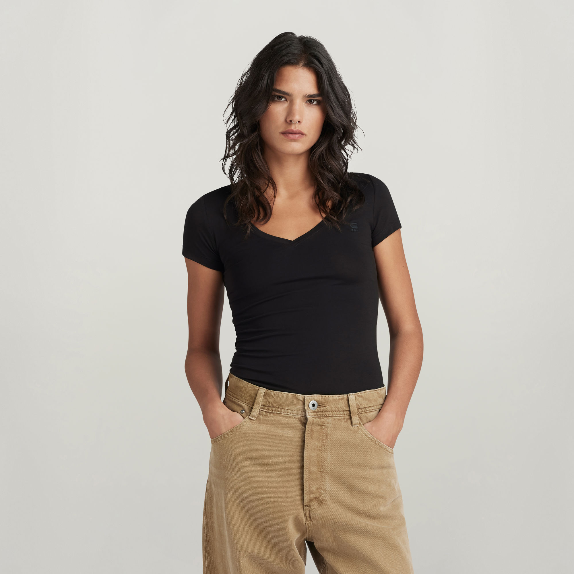 

Base V-Hals Cap Top - Zwart - Dames
