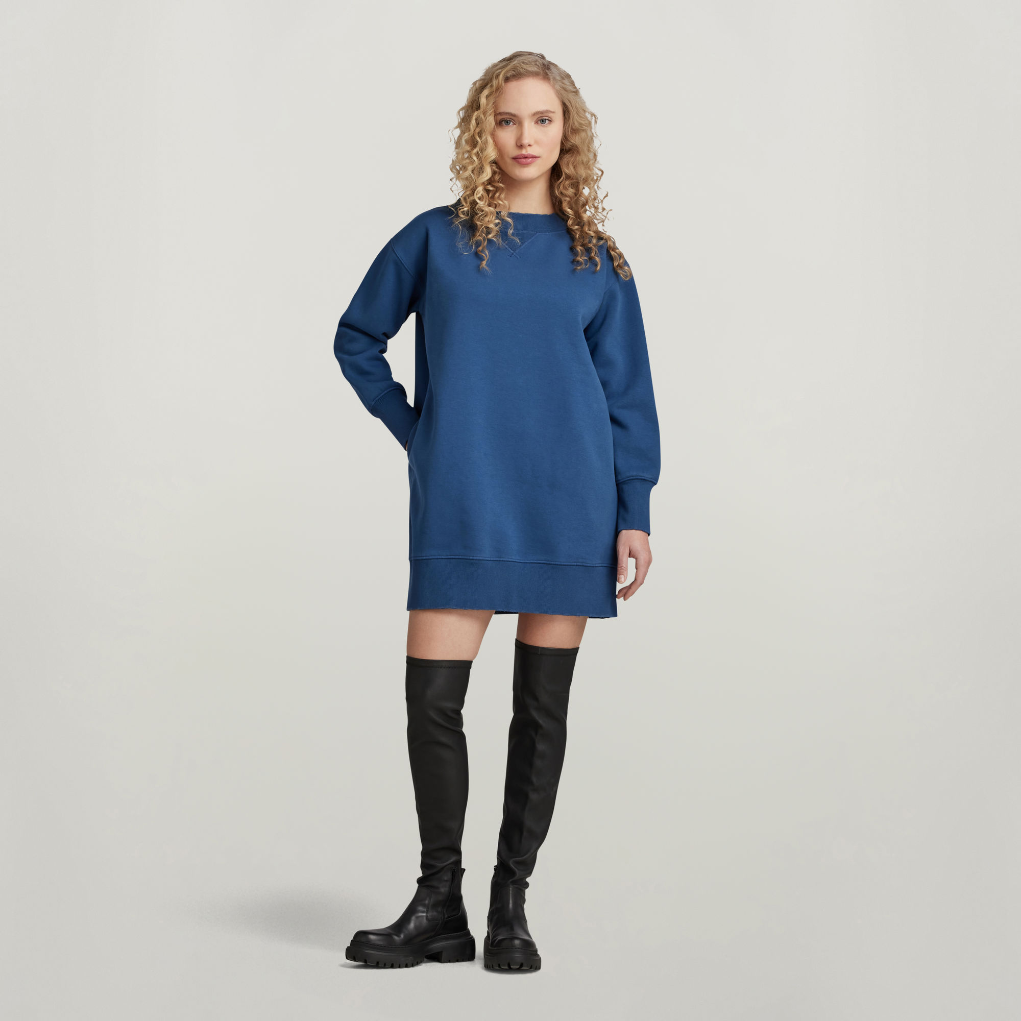 

Loose Vintage Sweat Kleid - Mittelblau - Damen