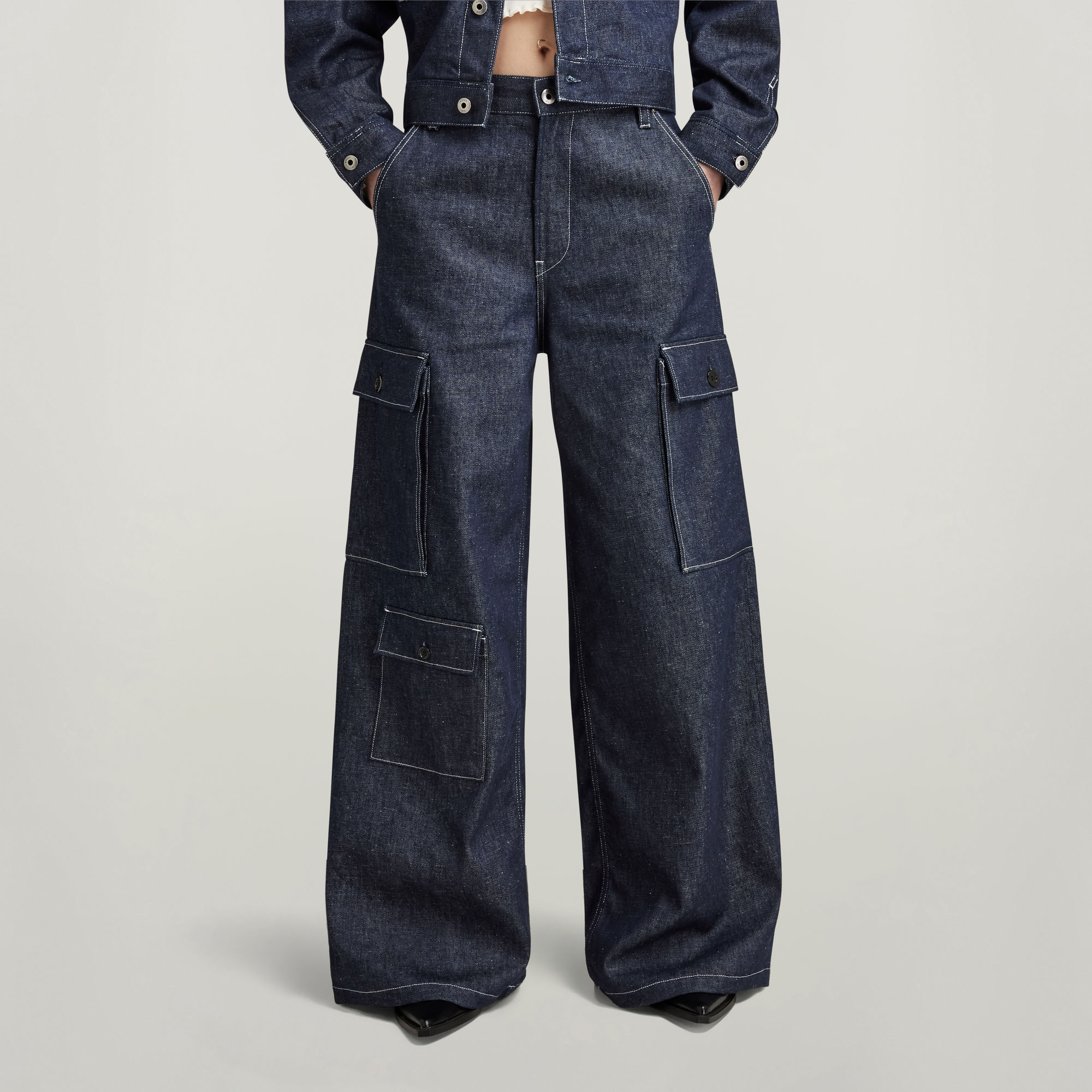 

Mega Cargo Denim Jeans - Donkerblauw - Dames