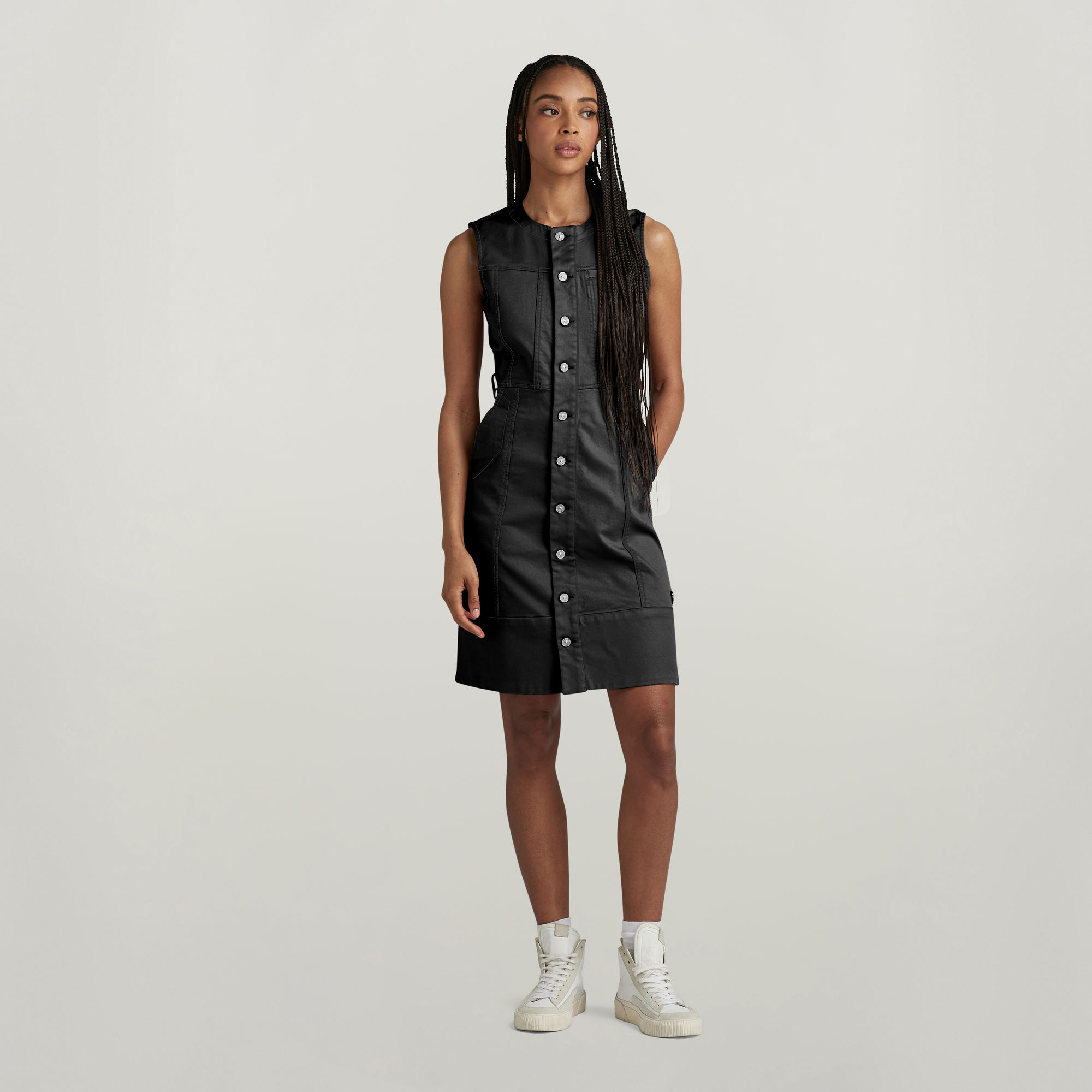 

Button Through Dress - Black - Women