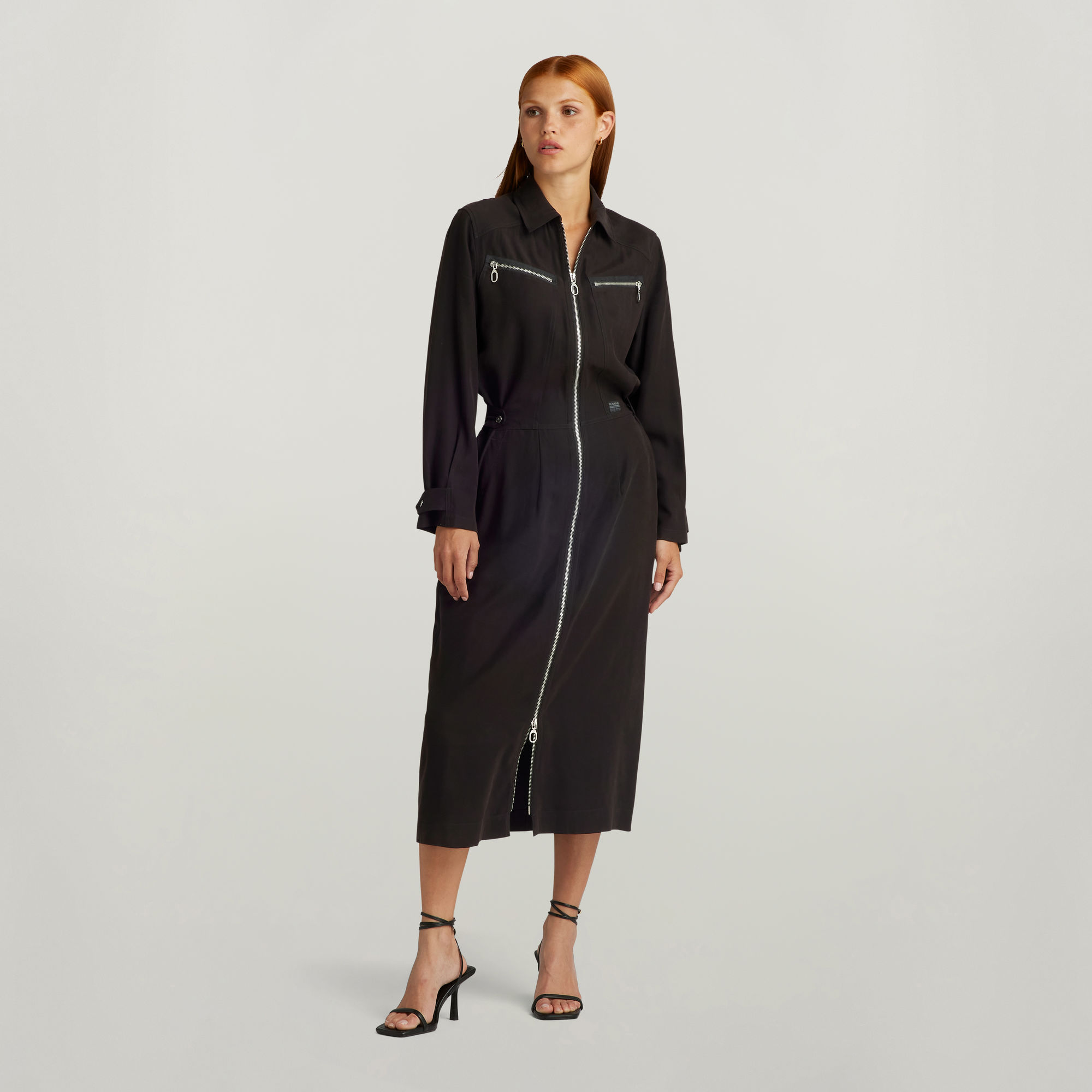 

Zip Through Kleid - Schwarz - Damen