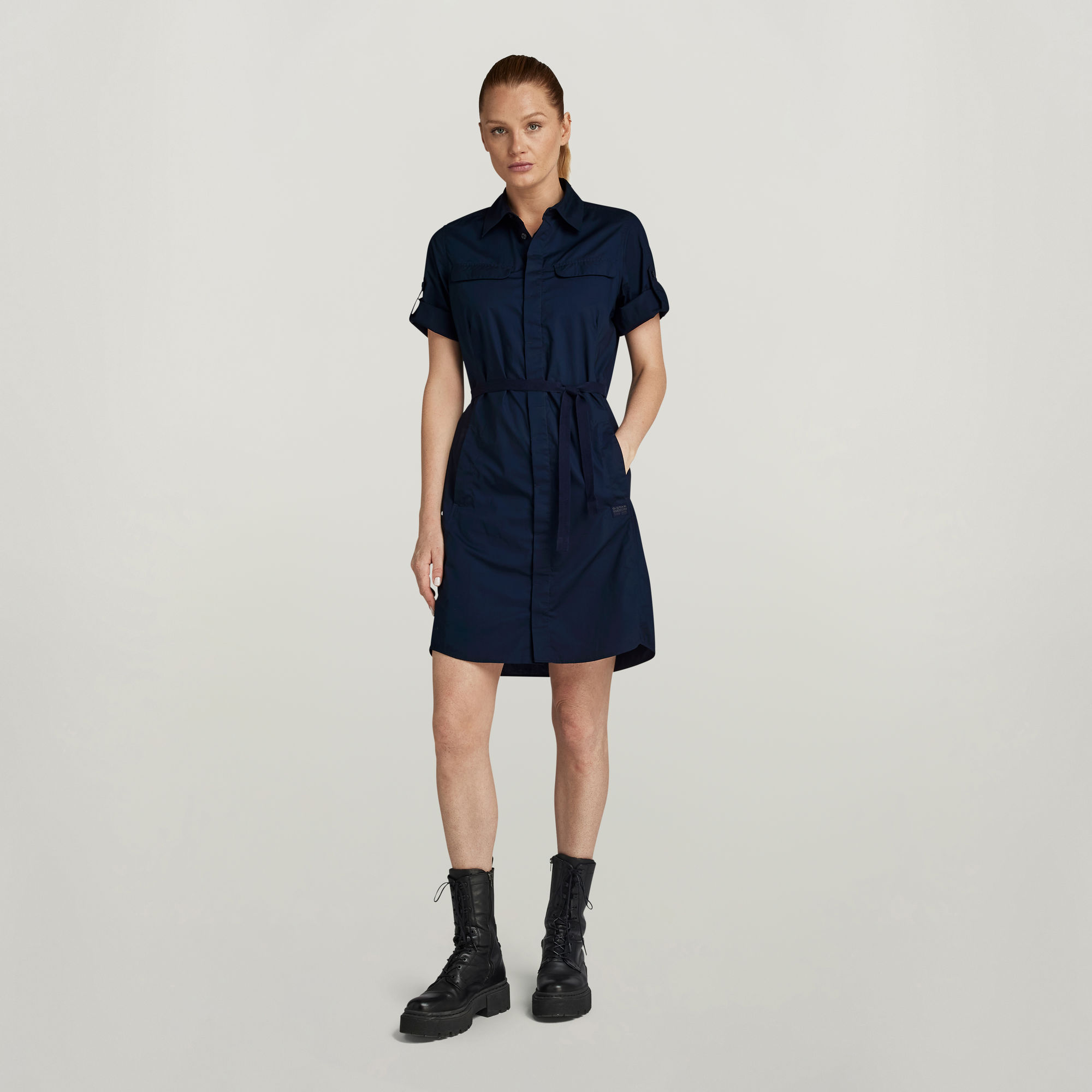 

Open Back Shirt Dress - Dark blue - Women
