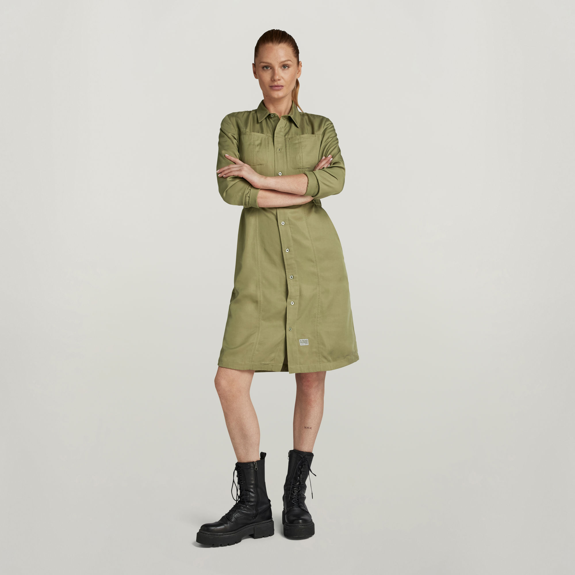 

Fitted Shirt Dress - Green - Women