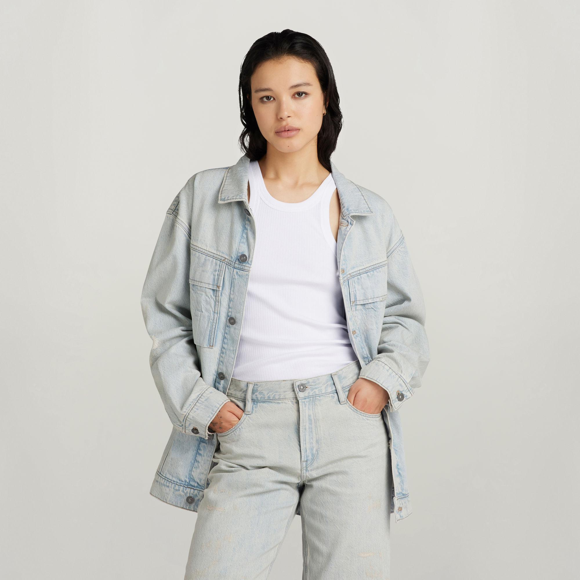 

Oversized Denim Jacket - Light blue - Women