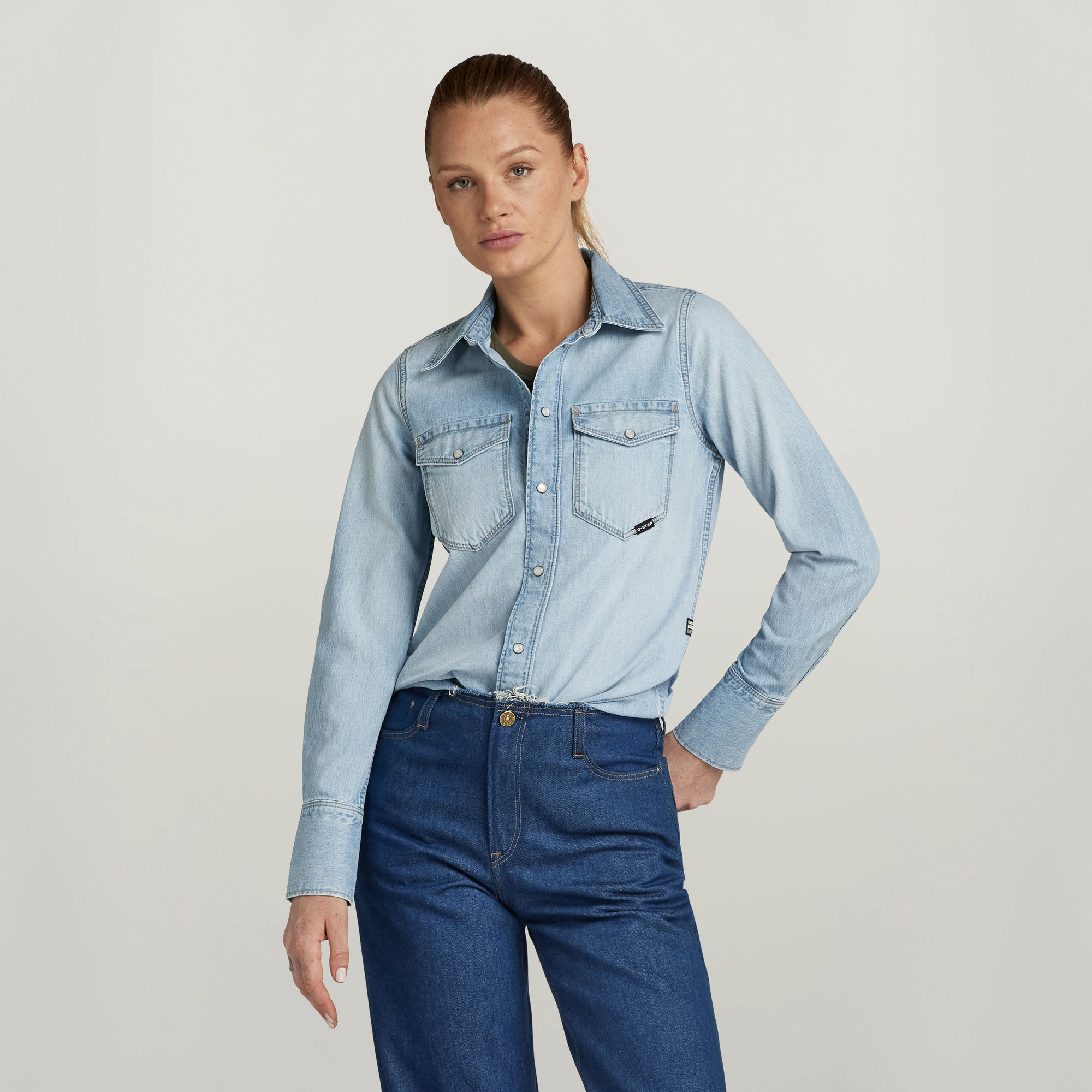 

Slim Western Shirt - Light blue - Women